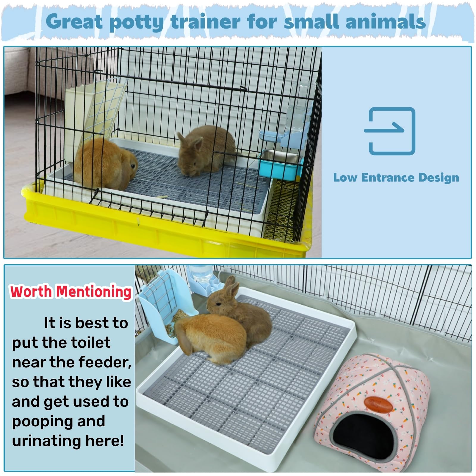 Fhtonge Extra Large Rabbit Litter Box Trainer Tray, Bunny Potty Training Litter Box For Cage,Rectangular Rabbits Litter Pan Pet