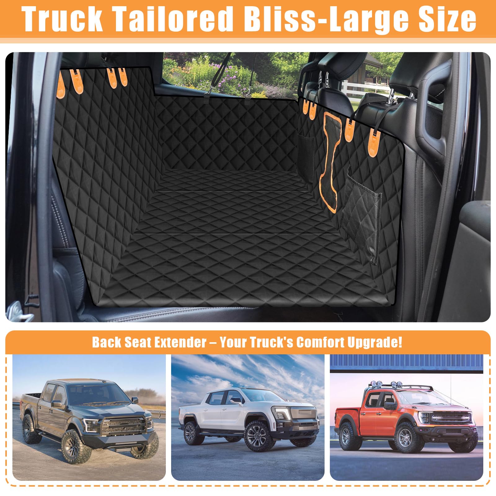 Serpro Truck Back Seat Extender For Dogs - Large Size, Hard Bottom Dog Seat Cover, Pet Hammock, Waterproof Bed Mattress, Backsea