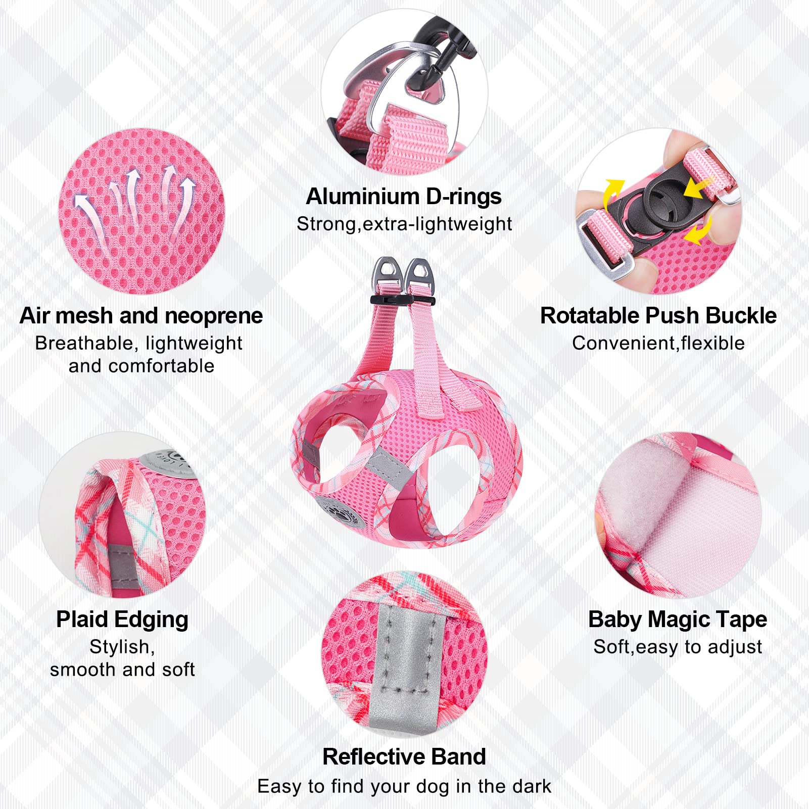 Beautyzoo Dog Harness And Leash Set For Small Medium Dogs,No Pull Step-In Harness For Puppy S M Sized Dogs And Cats,Air Mesh Adjustable Breathable Soft No Chock Escape Proof Vest Harnesses,Pink Xs