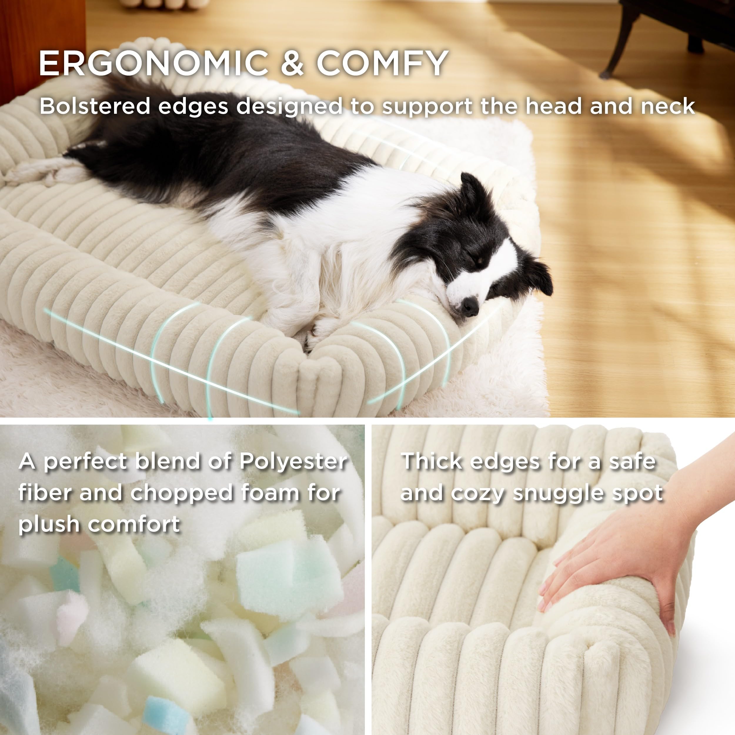 Bedsure Cute Dog Bed For Extra Large Dogs - Washable Furry Xl Pet Beds, Rectangle Orthopedic Corduroy Fleece Pet Beds With Remov