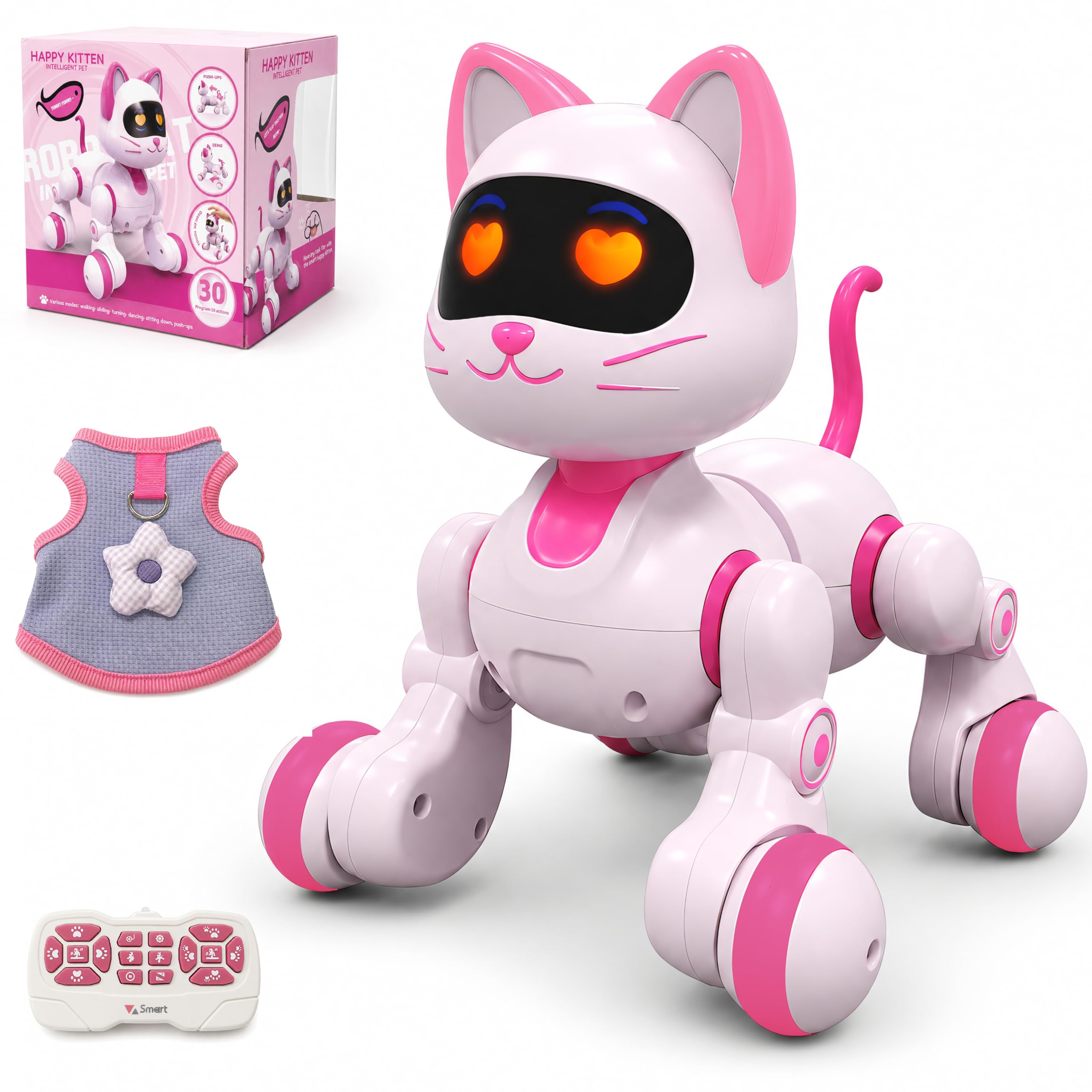 Robot Cat Toy for Kids, Pink Remote Control Robot Cat, Interactive Pet