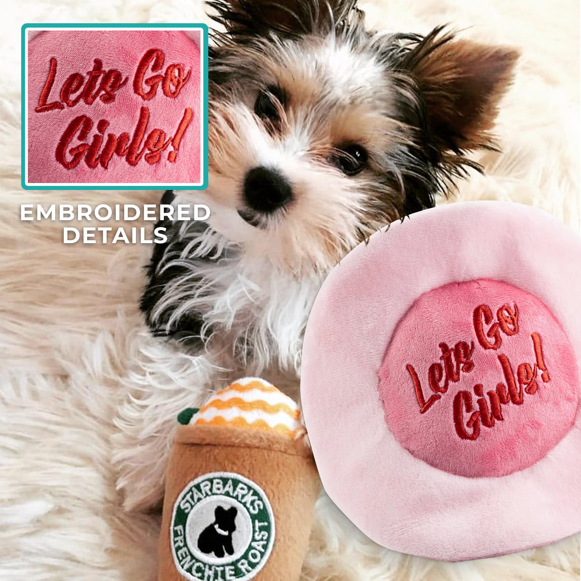 Haute Diggity Dog Cowgirl Hat Plush Dog Toy for Medium & Large Dogs, Western-Inspired Stuffed Dog Toys with Interactive Squeaker