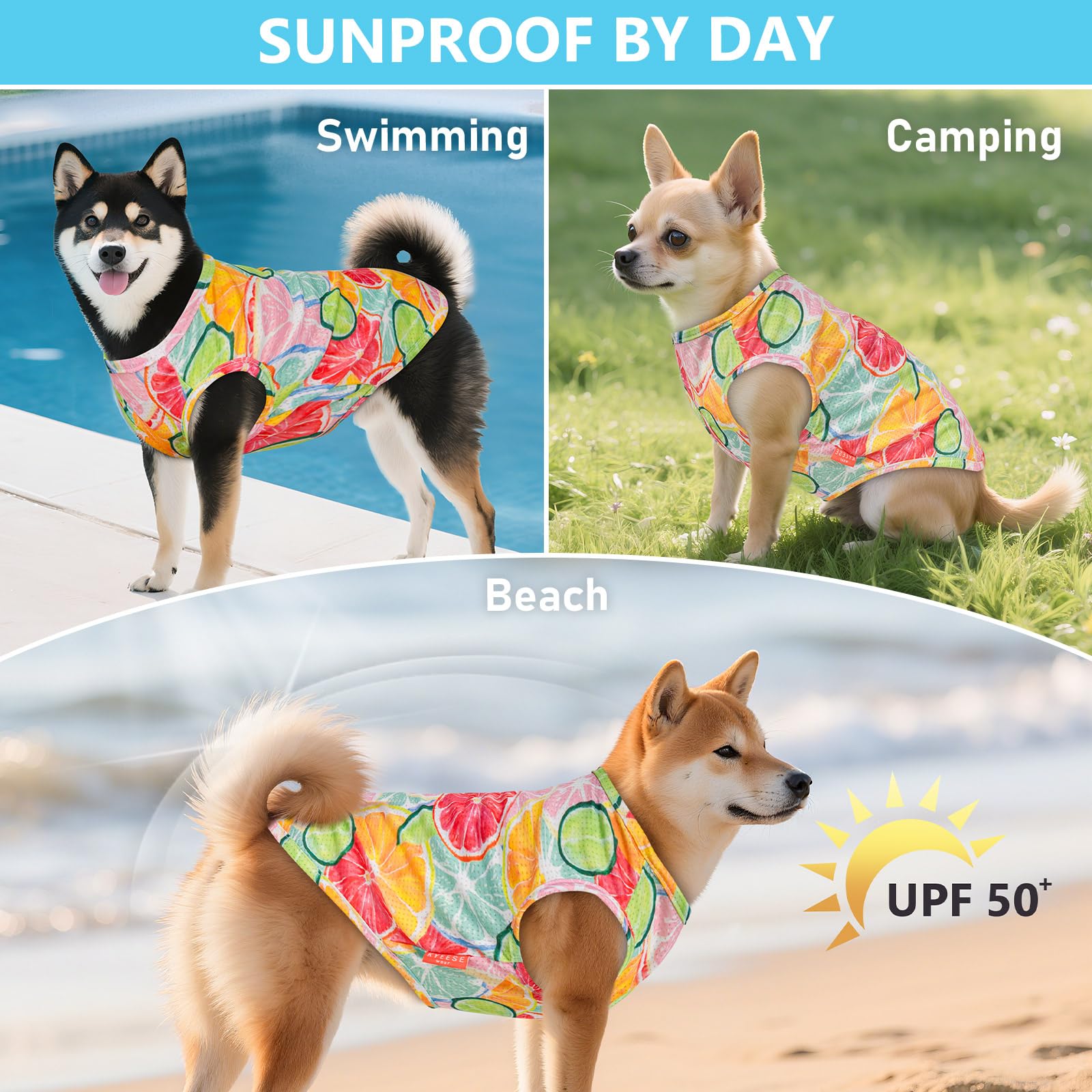 Kyeese 2 Pack Dog Shirts Quick Dry Lightweight Dog T-Shirts With Reflective Label Tank Top Sleeveless Vest Cat Shirts For Summer Lemon Pattern