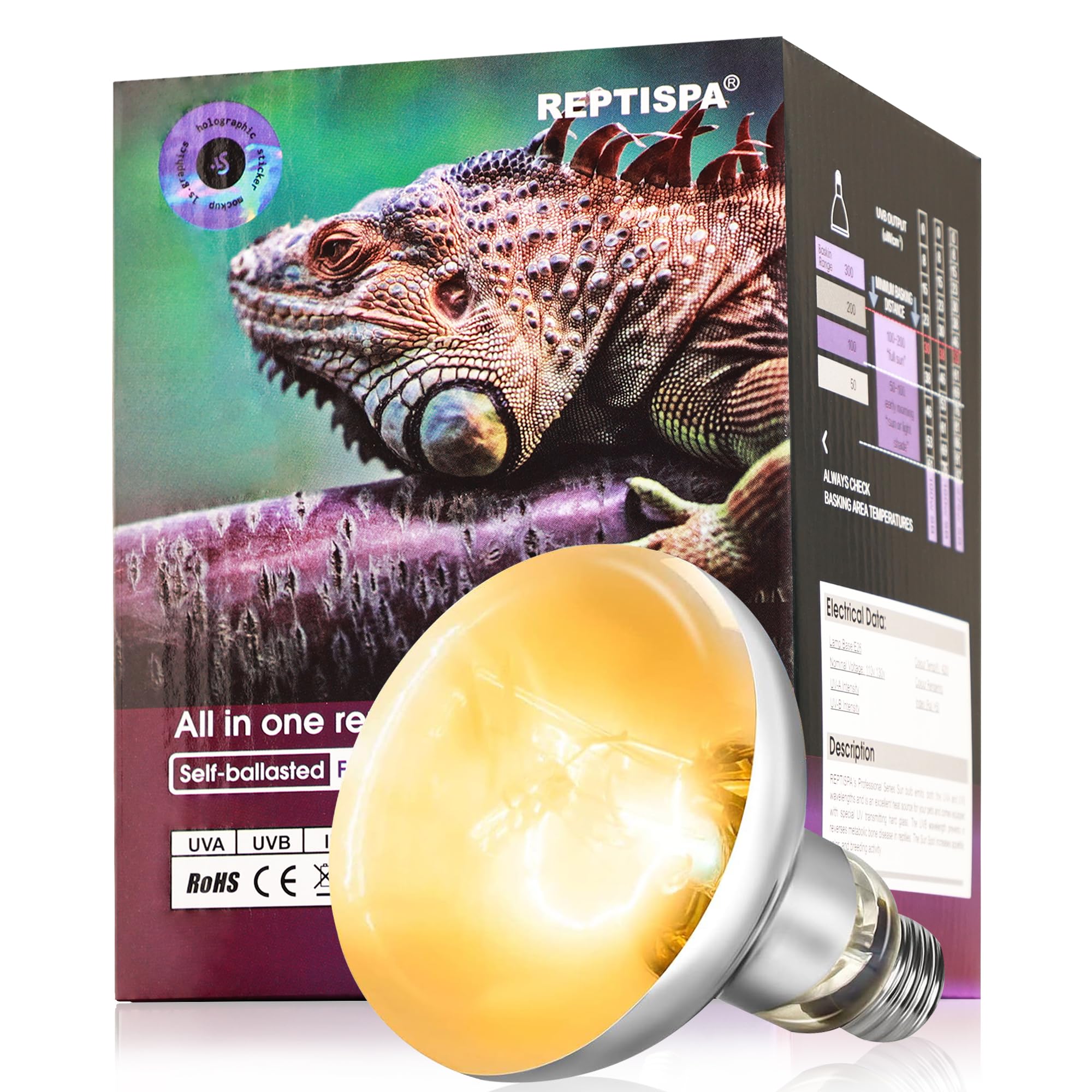 Heat Lamp Bulb, 160 Watt Full Spectrum Uva Uvb Reptile Heat Bulb, Basking Spot Light, Simulate Natural Sun Light For Reptile And