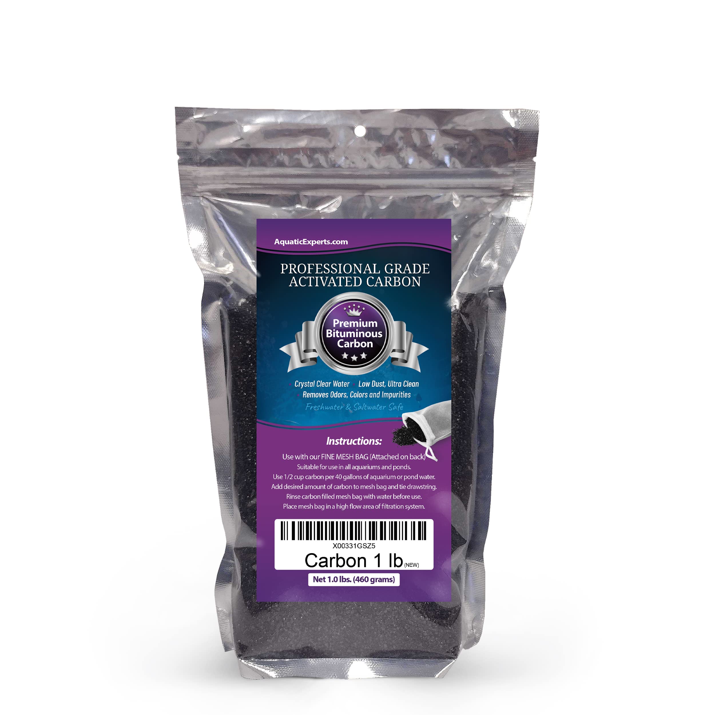 Premium Activated Carbon - Aquarium Carbon Media - Charcoal For Fish Tanks - Aquarium Filter Charcoal Media (Granulated, 1 Lbs With Fine Mesh Bag)