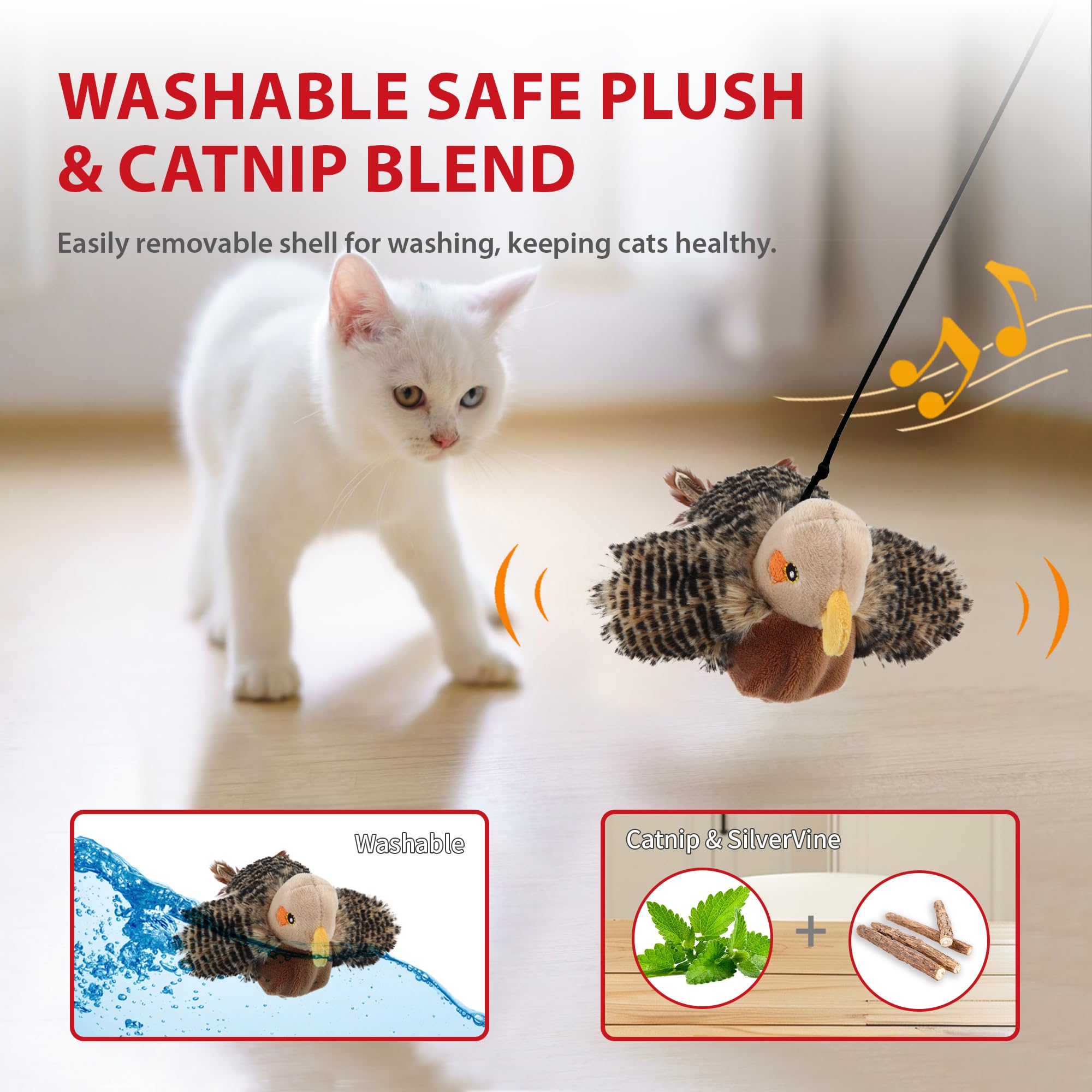 Gigwi Flappy Bird Cat Toy For Indoor Cats, Rechargeable Lifelike Interactive Flapping Bird Cat Toy Tweet, Flapping Wings & Livel