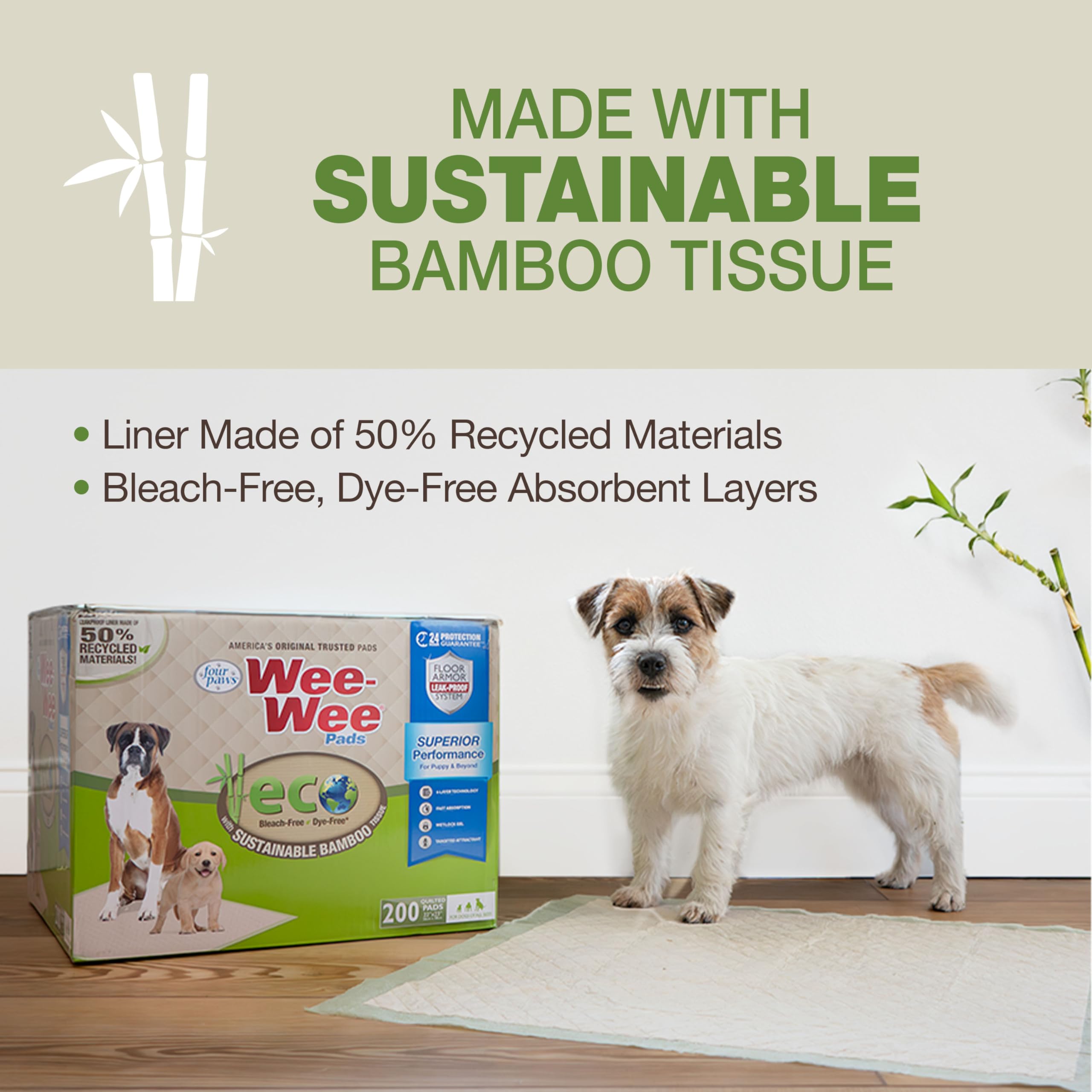 Four Paws Wee-Wee Superior Performance Bamboo Pee Pads for Dogs, Earth Friendly Dog & Puppy Potty Training Pads, Crate Liners, H
