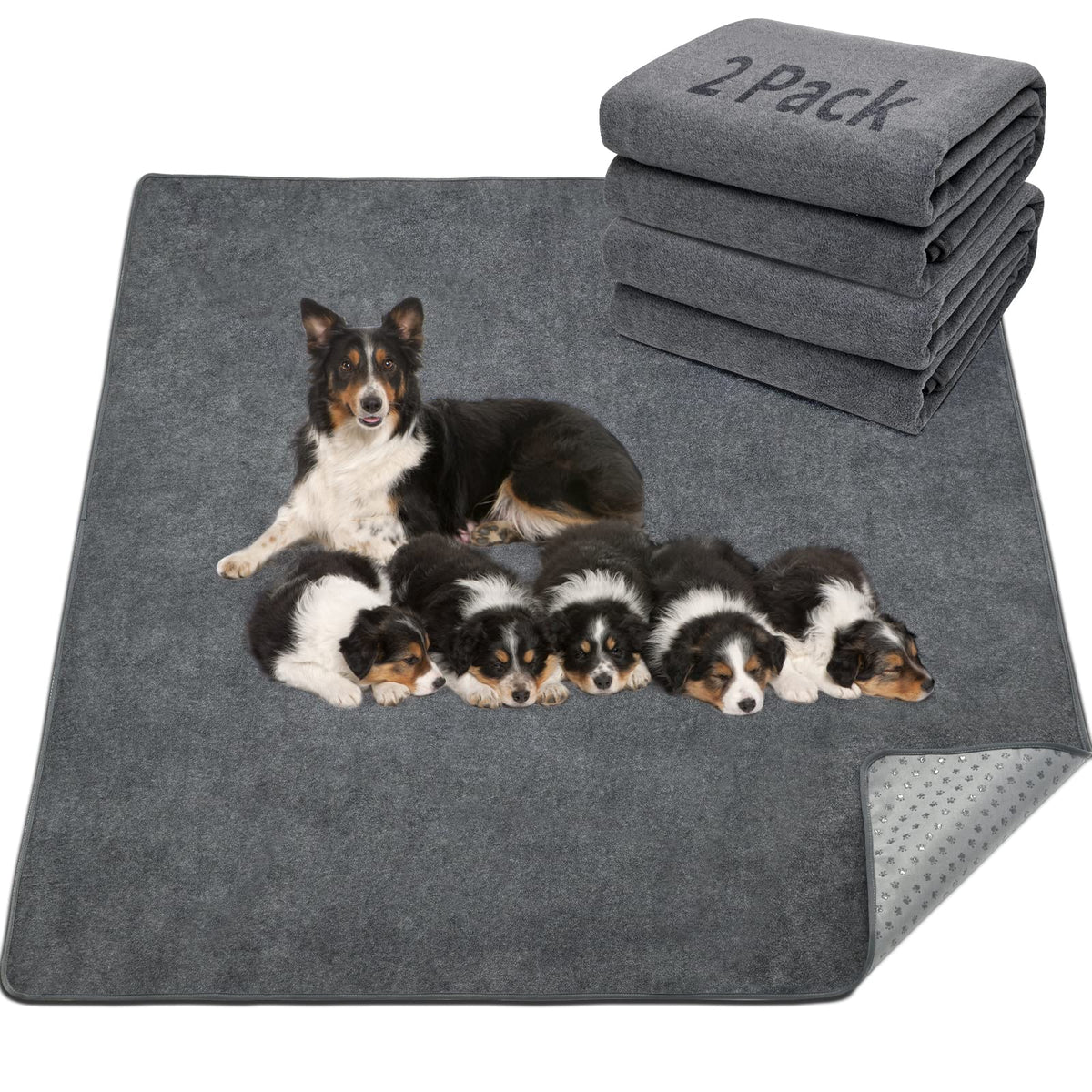 Loobani 2 Packs Extra Large Reusable Dog Mat For Floor, Non-Slip Washable Pee Pad For Dogs, Fast Absorbent Pet Whelping Pads, Pu