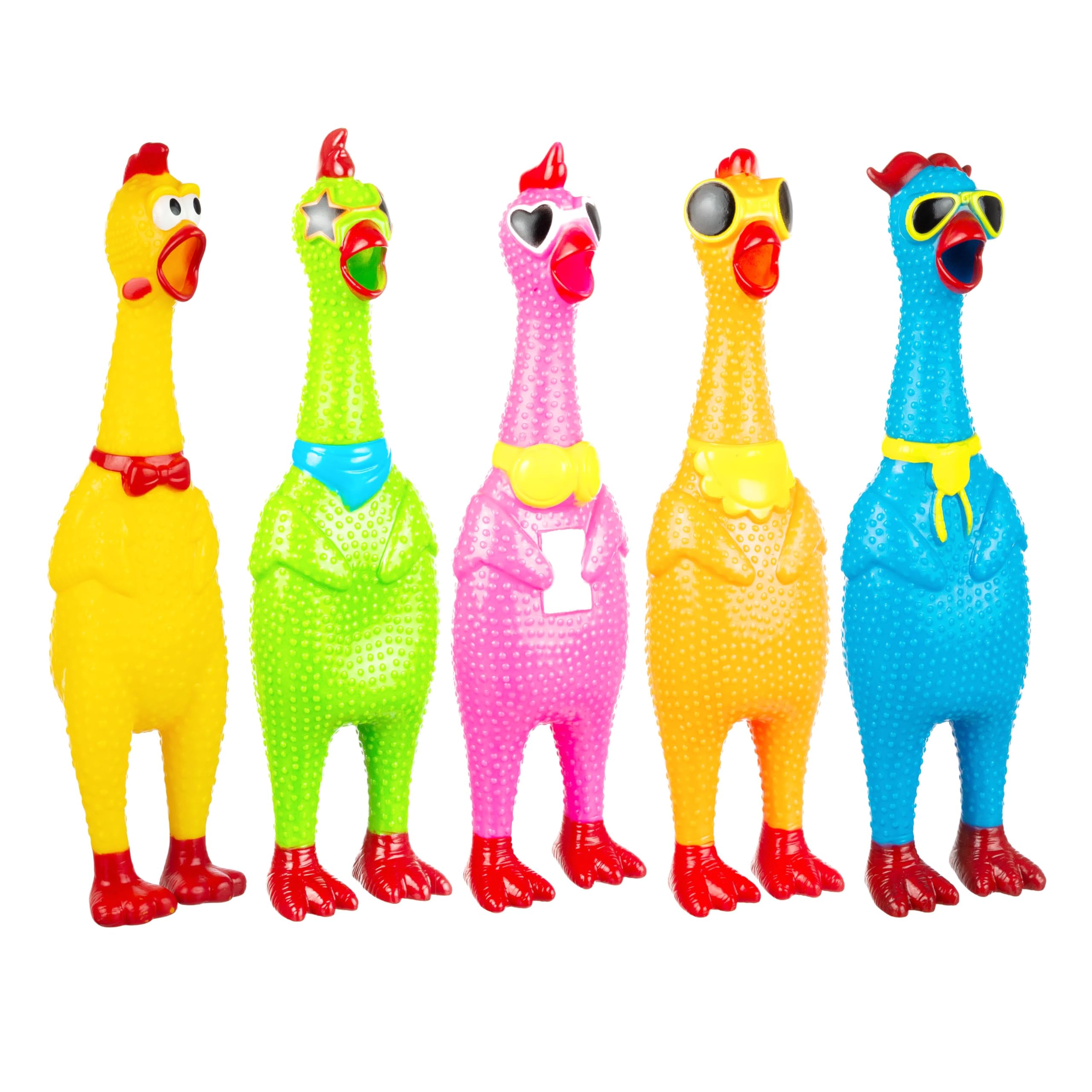 3pc Silly Screaming Chicken Set - Tactile Squeaky Chicken Squeeze Toy for Fun and Entertainment - Rubber Chickens That Squeak Sc