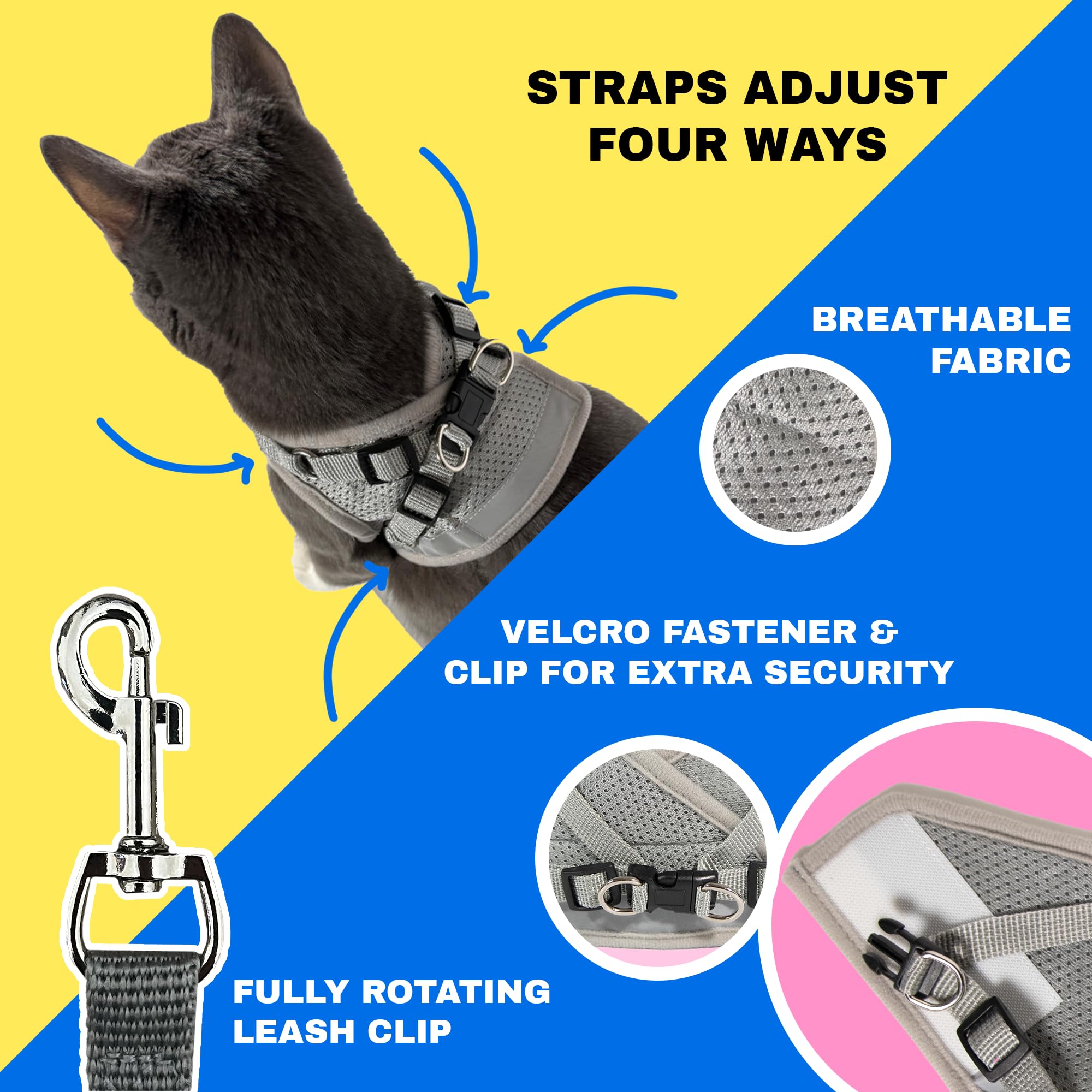 Travel Cat Harness And Leash Set - Adjustable Fit Mesh Cat Harness And Reflective Strap - Comfort Escape Proof Harness For Cats,