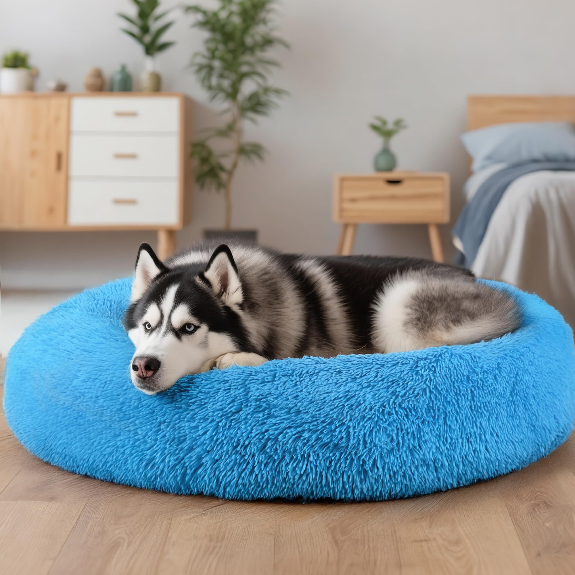 Extra Large Dog Beds, 36 Inch Human Dog Anxiety Relief Comfort Bed, Indestructible & Chew Proof Pet Beds (Light Blue)
