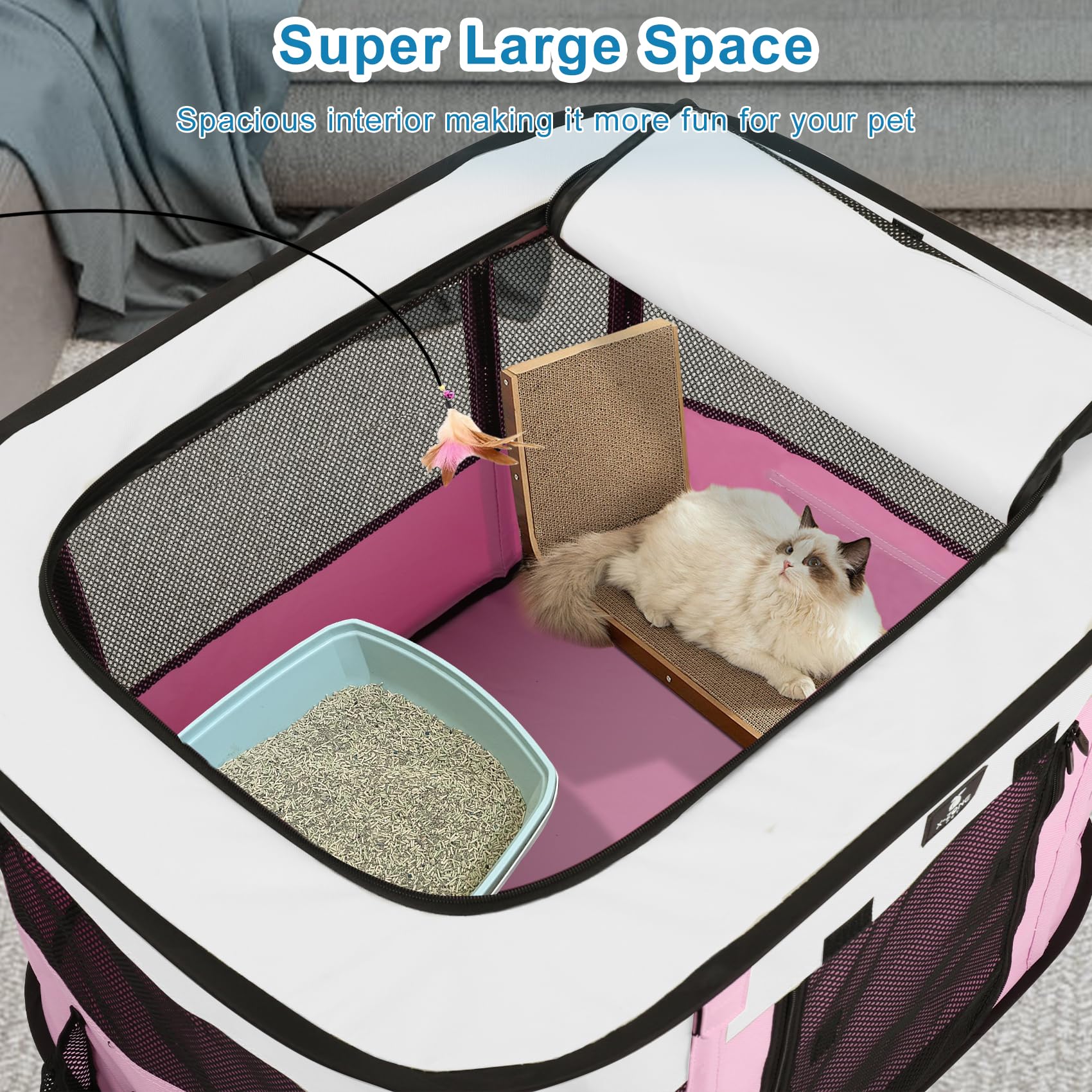 X-ZONE PET Dog Playpen, Puppy Cat Play Pen Portable Foldable Indoor/Outdoor Tent Crate Cage, Portable Pet Crate Small Size Pink