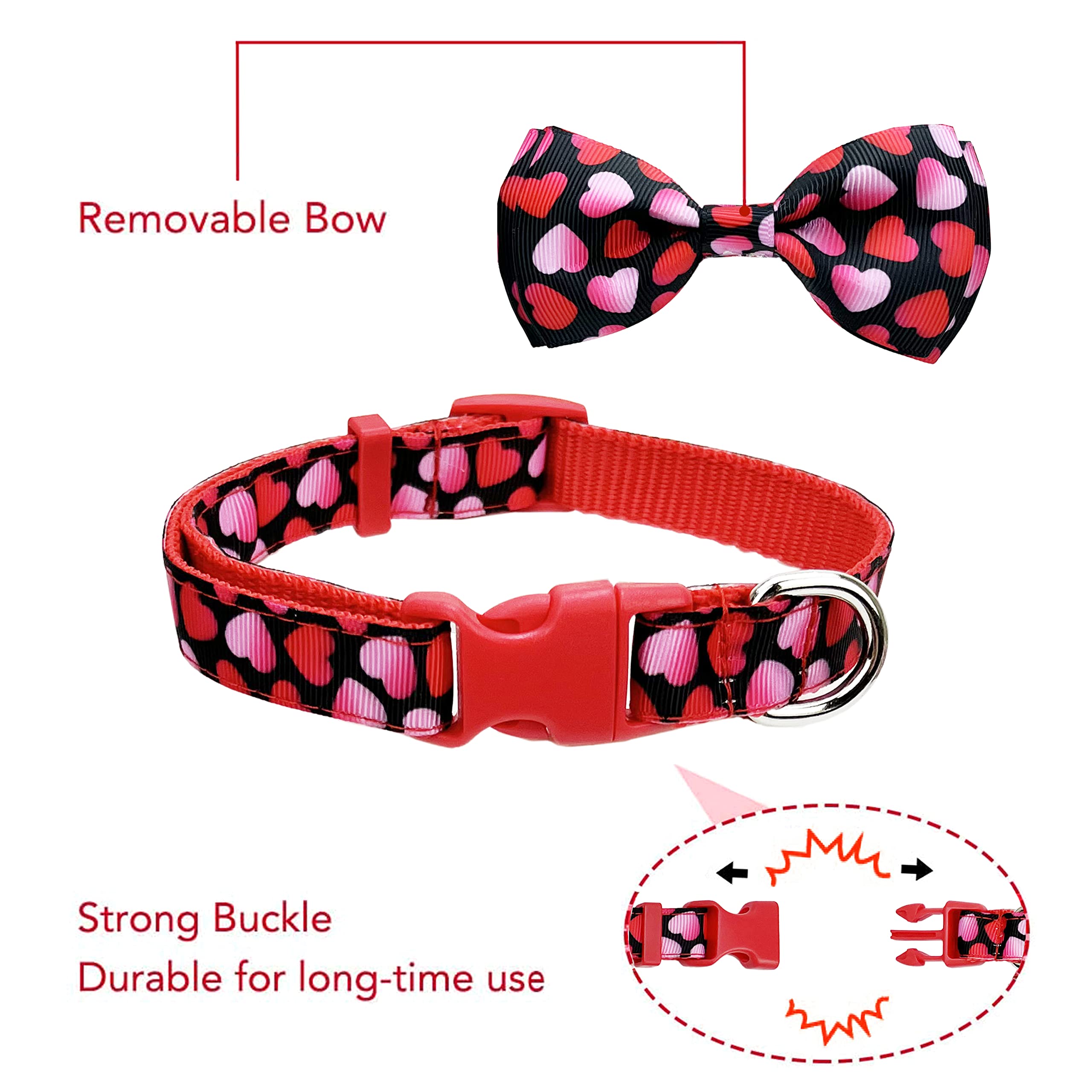 2 Pack Holiday Valentine Dog Bow Tie Collar, Heart Dog Collar For Large Medium Small Pets Puppies (Small)