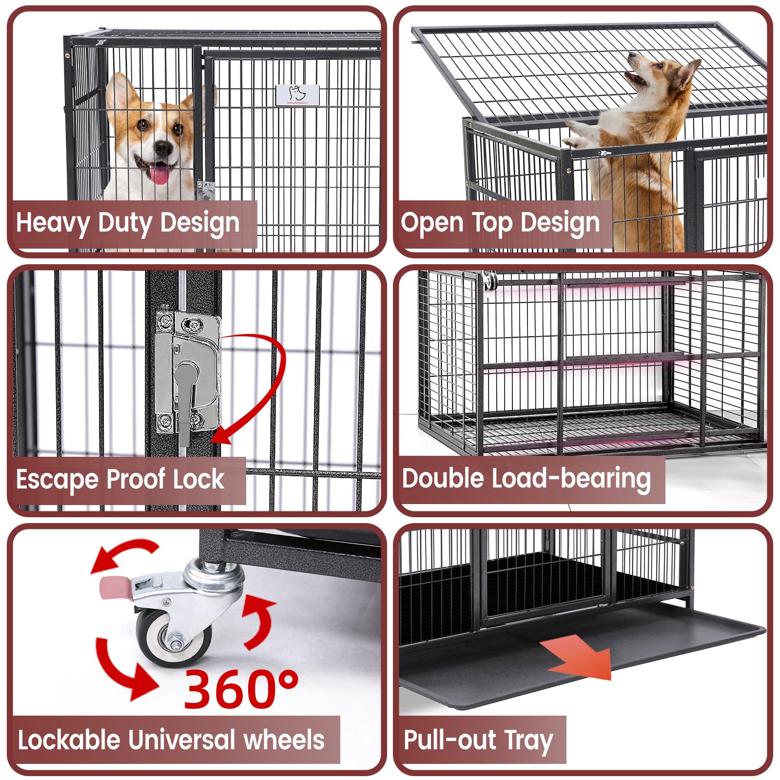 Homey Pet Two Levels 37 Inch Dog Crate, Escape Proof Dog Cage Kennel Indoor With Top Access And Lockable Wheels, Removable Tray,