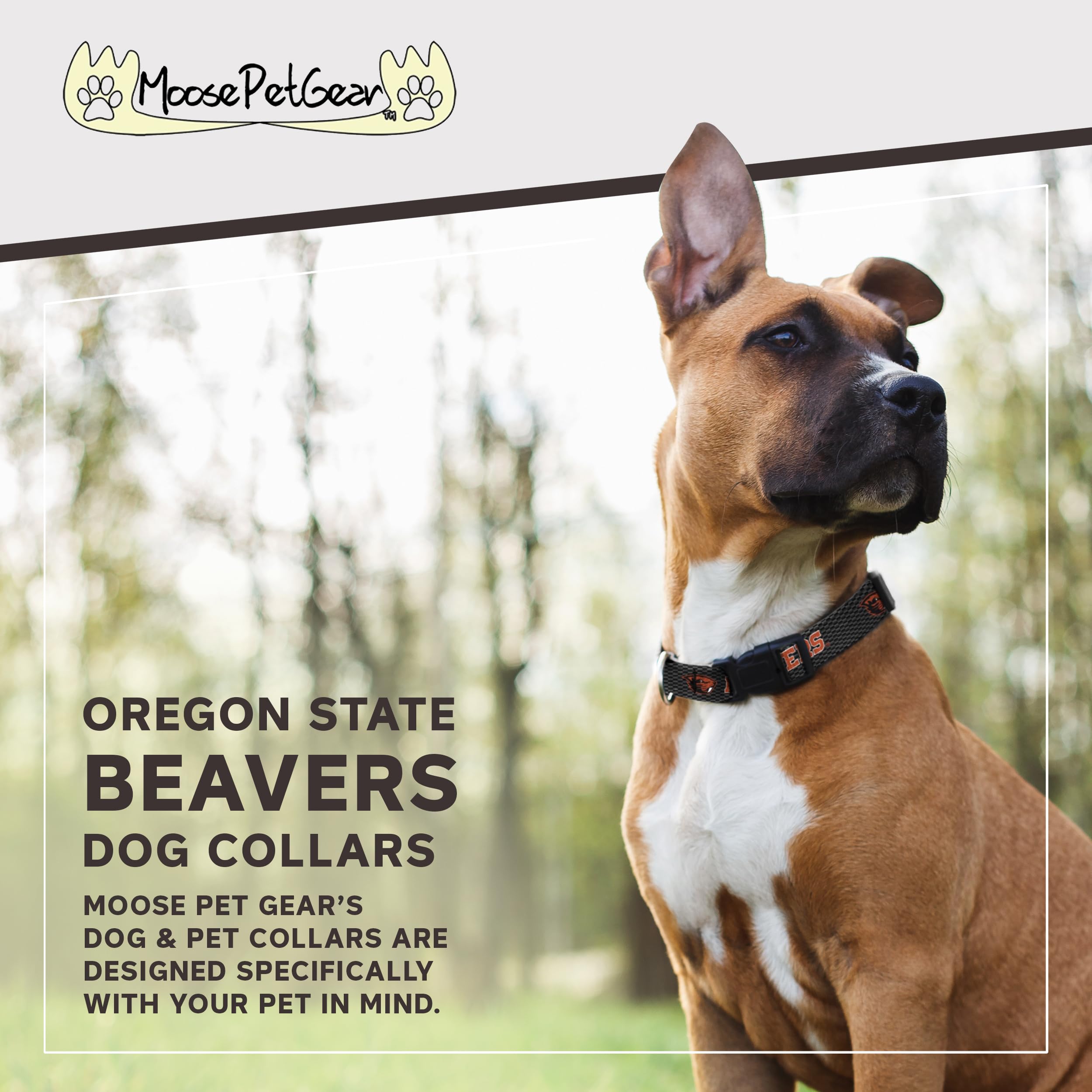 Moose Pet Wear Dog Collar - Oregon State University Beavers Adjustable Pet Collars, 1 Inch Wide, Large, Carbon Fiber