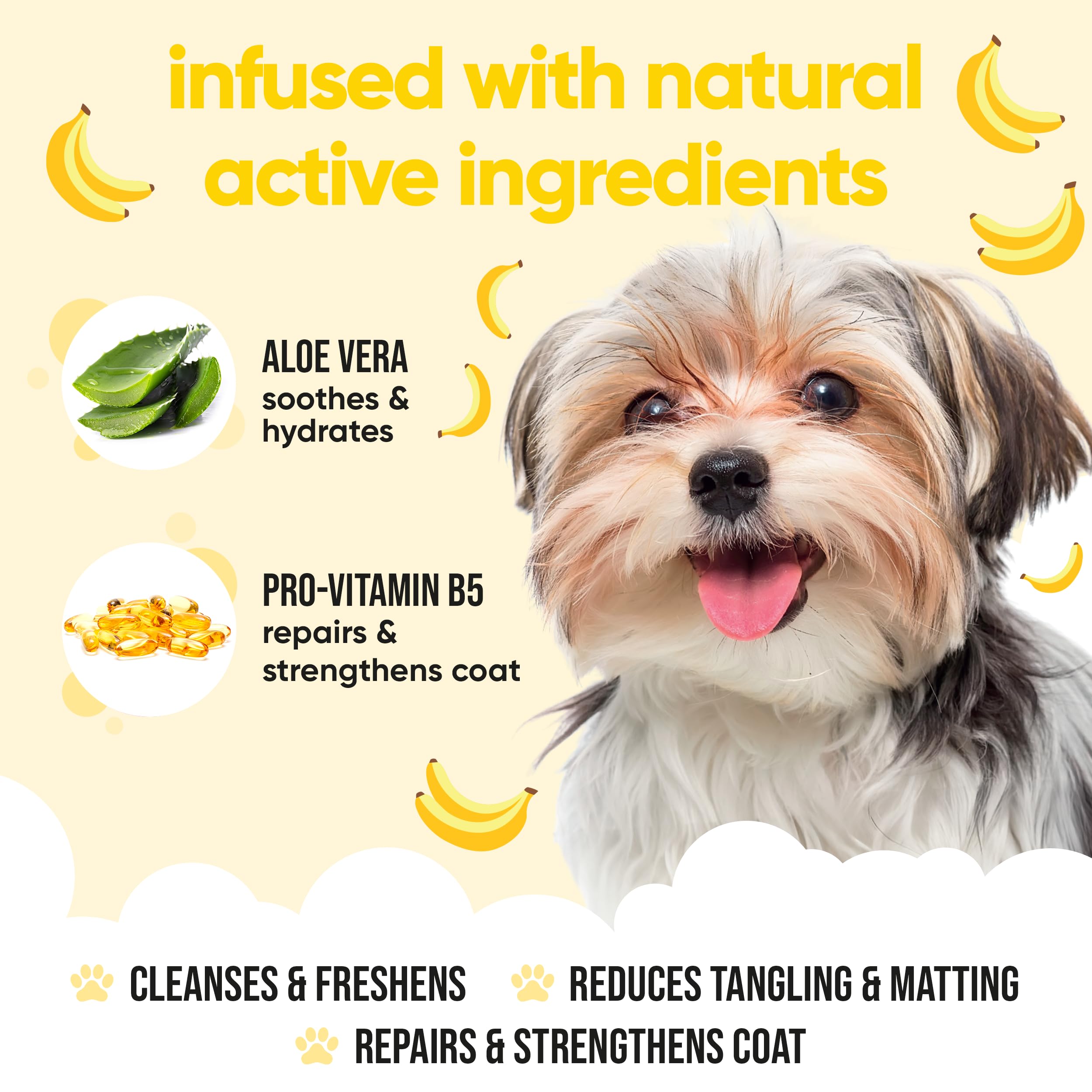 Buddycare Banana Dog Shampoo | Deep Cleansing with Aloe Vera & Pro Vitamin B5 | 16.9oz | Banana Scented