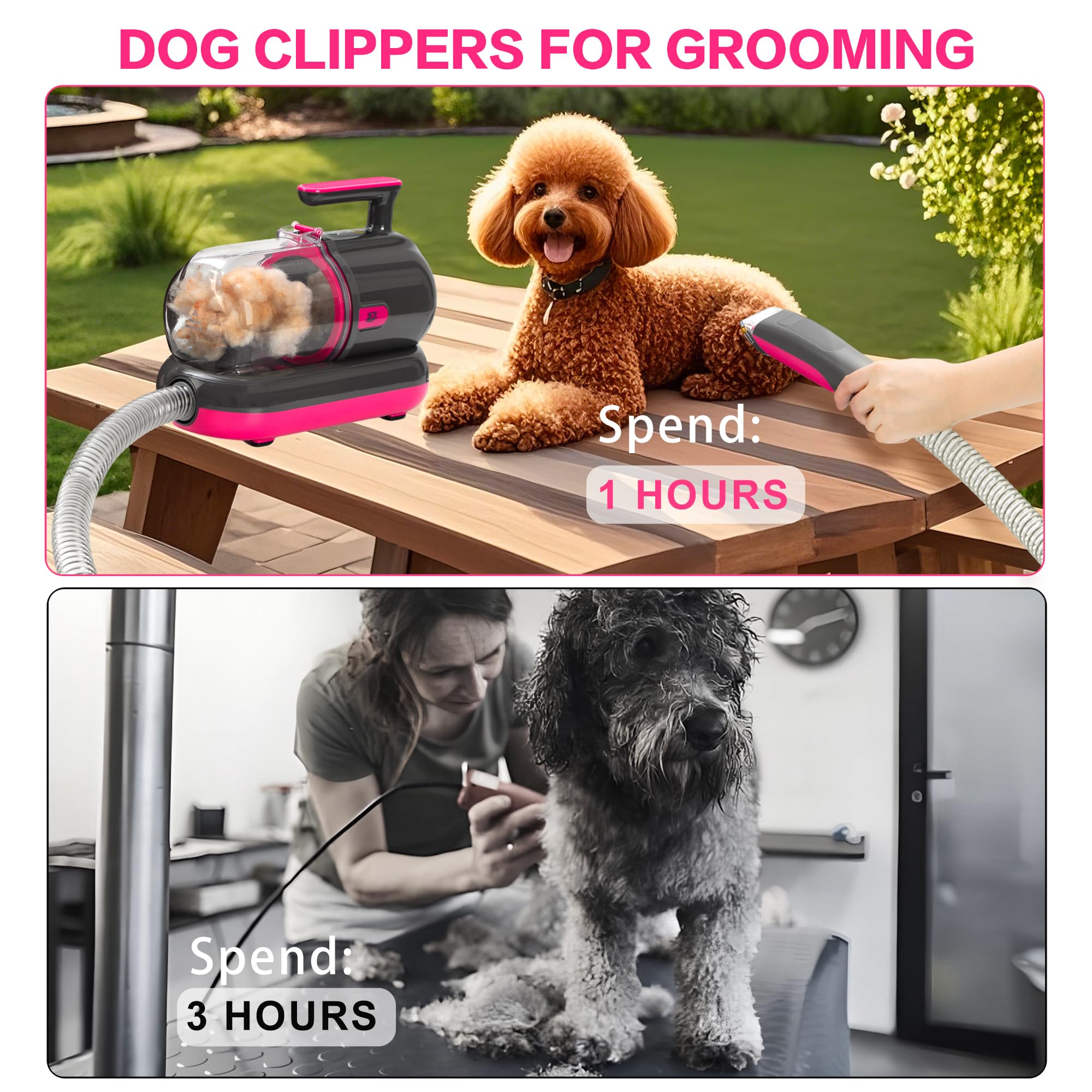 S7 Pet Grooming Kit with 99% Vacuum Suction for Pet Hair - Professional Clippers and 5 Essential Grooming Tools for Dogs, Cats,