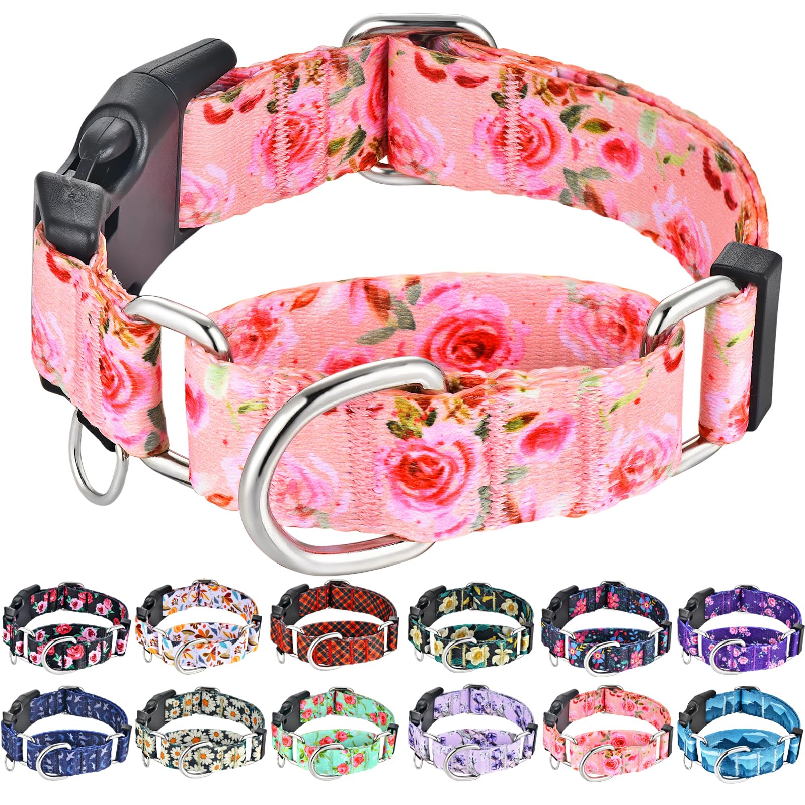 Fidohug Martingale Collar For Dogs With Buckle Pink Floral Dog Collars No Pull Cute Girl Female Dog Collar For Large Dogs, Water