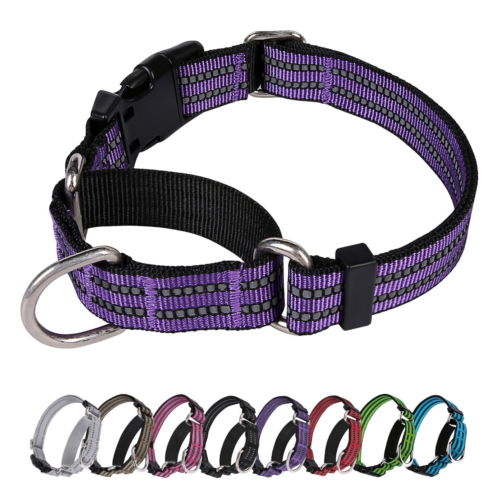 Joyeeiioo Martingale Dog Collar, Adjustable Nylon Reflective Collar With Buckle. No Pull -For Small, Medium, Large Dogs. Prevents Slipping Out-Helps With Strong Pullers-Increase Control (Purple M)
