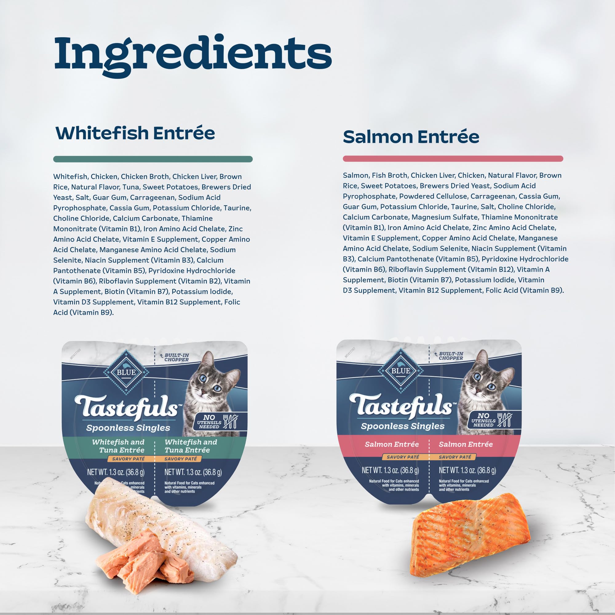 Blue Buffalo Tastefuls Spoonless Singles Variety Pack, Wet Cat Food Pat  , 2.6-oz. Twin-Pack Trays, Whitefish/Tuna & Salmon Entr
