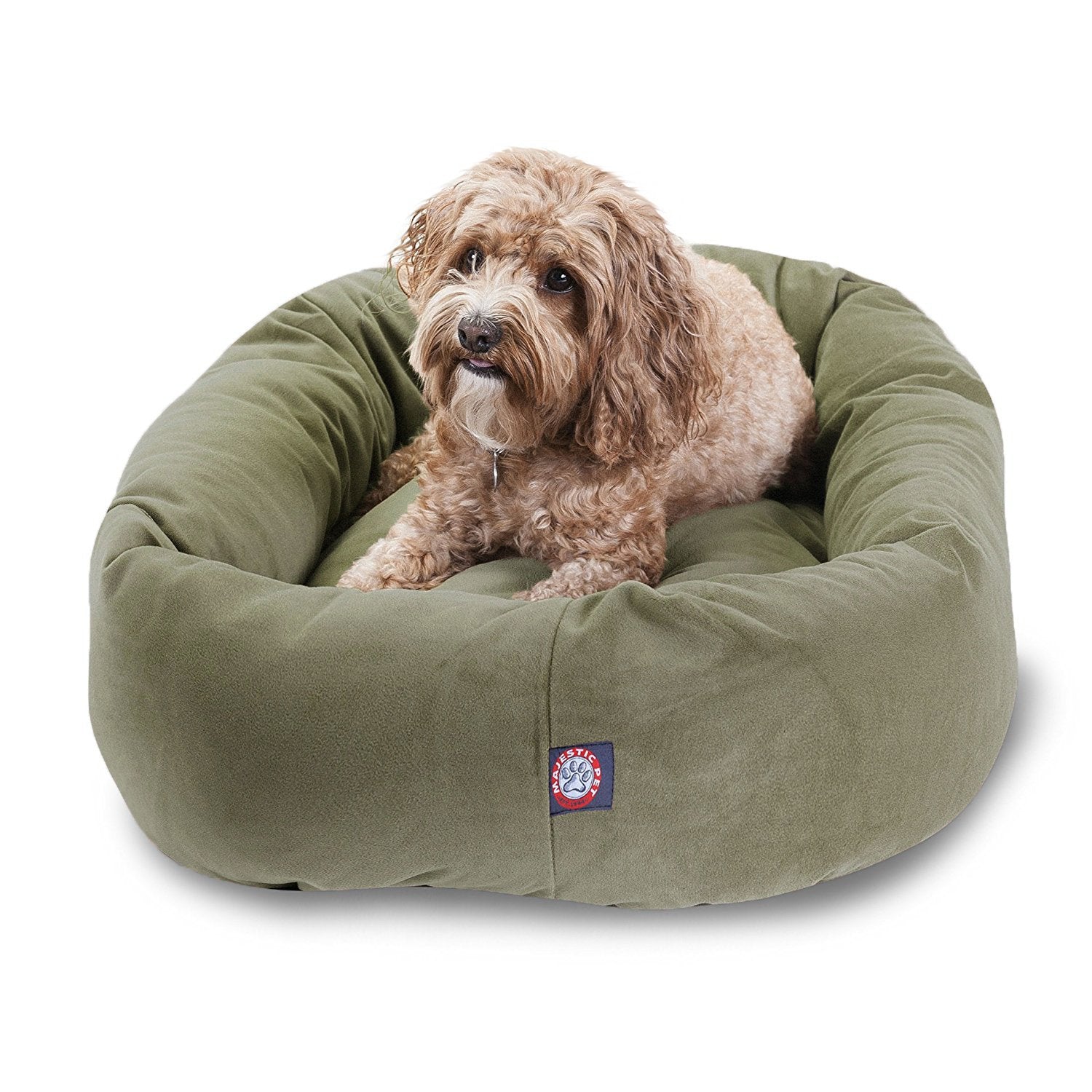Majestic Pet 32 Inch Suede Calming Dog Bed Washable – Cozy Soft Round Dog Bed With Spine Support For Dogs To Rest Their Head - Fluffy Donut Dog Bed 32X23X7 (Inch) - Round Pet Bed Medium – Sage