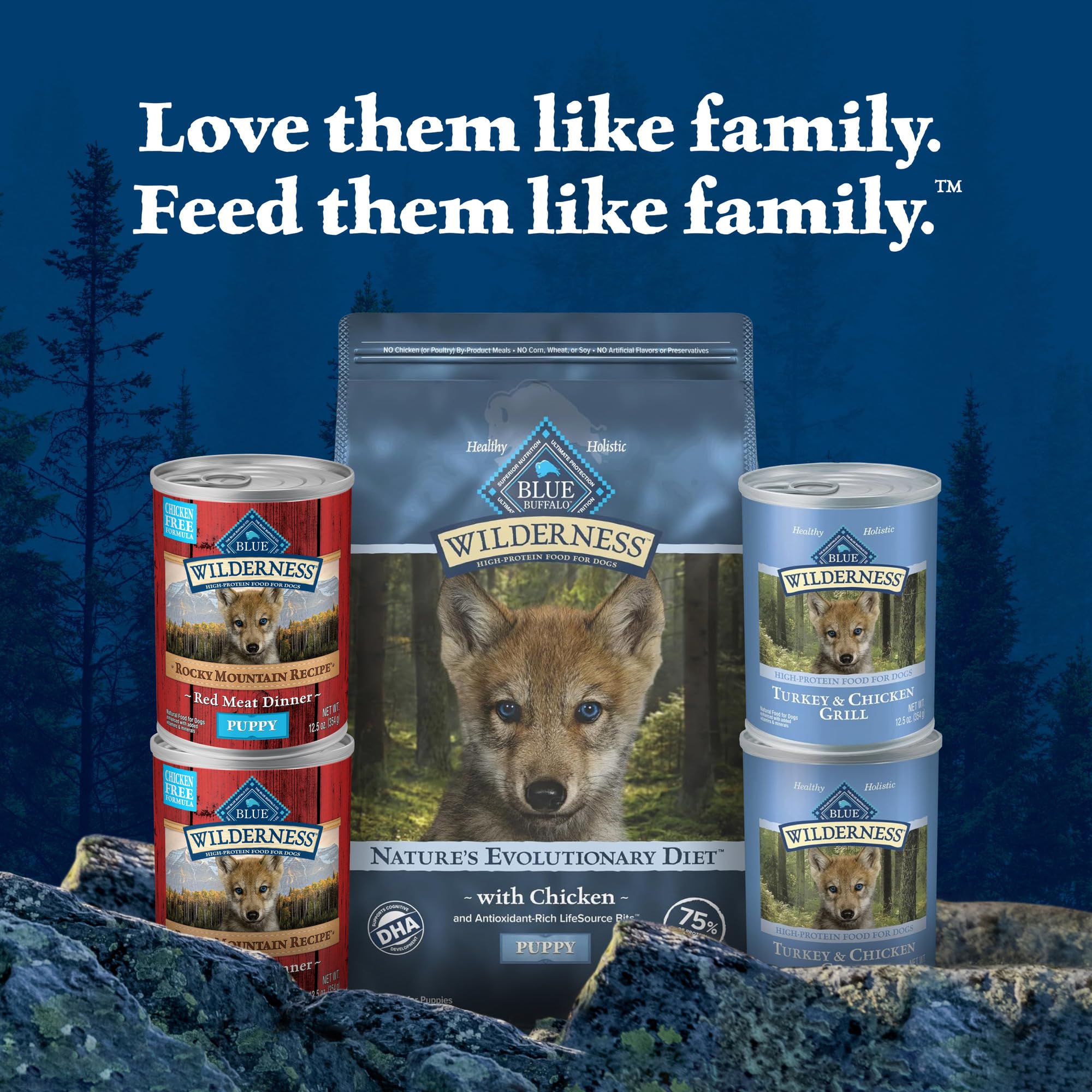 Blue Buffalo Wilderness Natural High-Protein & Grain-Free Wet Food for Puppies, Turkey & Chicken, 12.5-oz. Cans, 12 Count