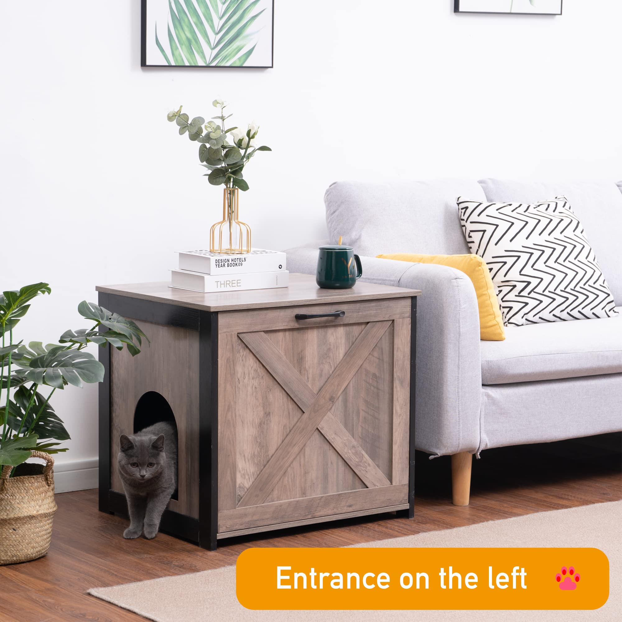 Dwanton Cat Litter Box Furniture Hidden, Cat Litter Box Enclosure, Reversible Entrance Can Be On Left Or Right Side, Indoor Cat