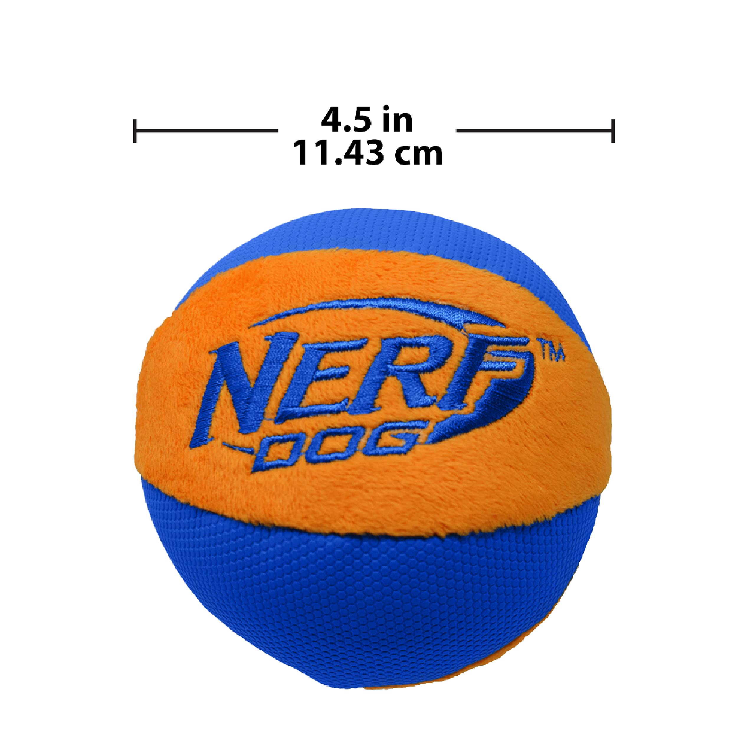 Nerf Dog Trackshot Ball Dog Toy With Interactive Squeaker And Crunch, Lightweight, Durable And Water Resistant, 4.5 Inches, For Medium/Large Breeds, Single Unit, Blue/Orange