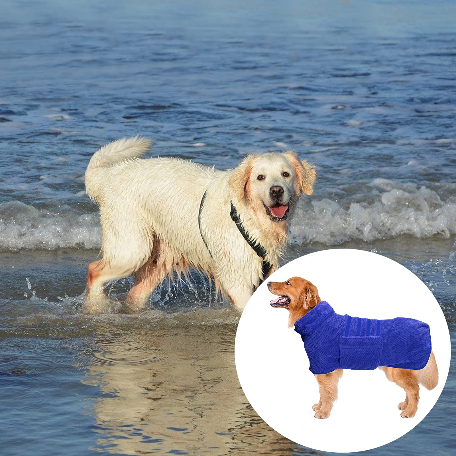 Geyecete Dog Bathrobe Towel Dog Drying Coat-Dry Fast Dog Bag-Pineapple Grid Fast Drying Super Absorbent Pet Dog Cat Bath Robe Towel-Blue-Xxl