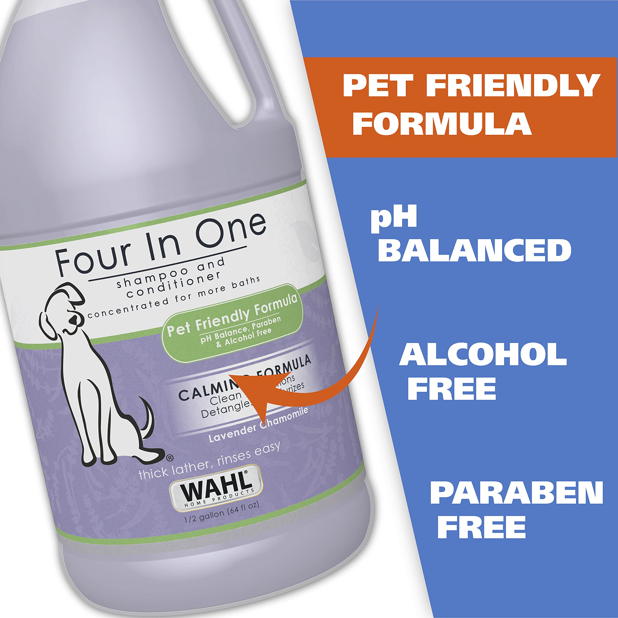 Wahl USA 4-in-1 Calming Pet Shampoo for Dogs - Cleans, Conditions, Detangles, & Moisturizes with Lavender Chamomile - Pet Friend