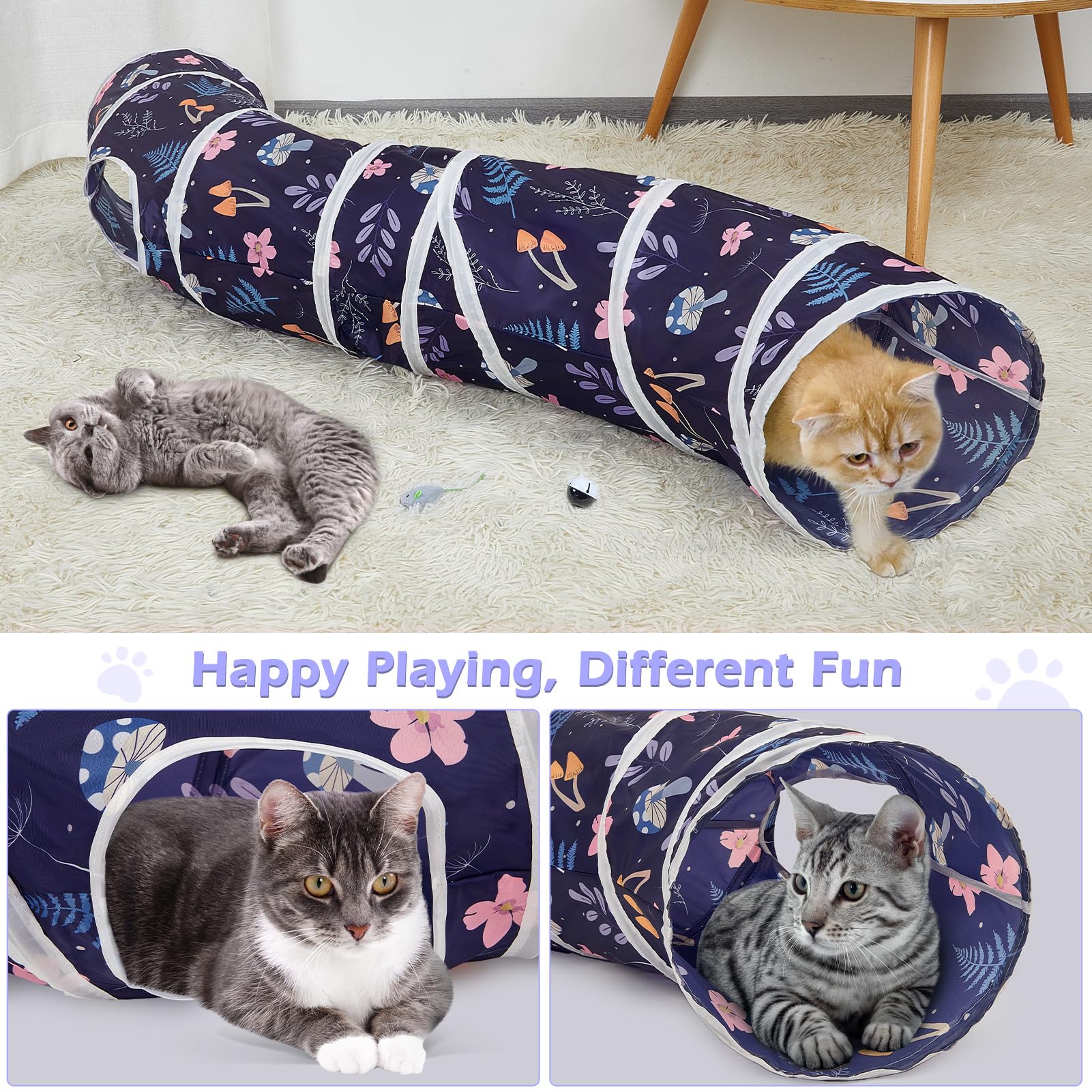 Glittme Cat Tunnel - S-Shape Peekaboo Cat Cave With Toys, Foldable Tubes For Indoor Pets