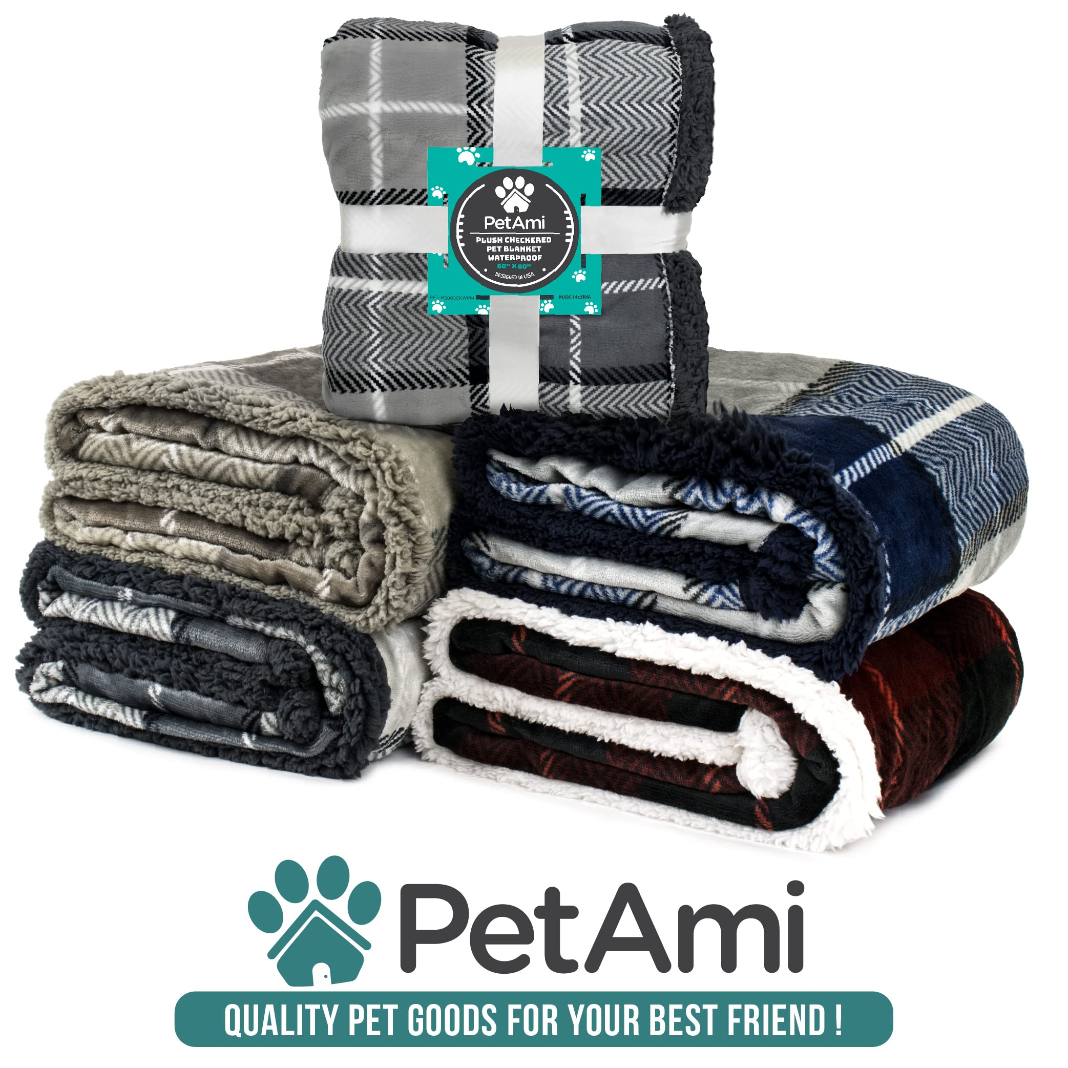 Petami Waterproof Dog Blanket For Bed, Xl Dog Pet Blanket Couch Cover Protection, Sherpa Fleece Leakproof Bed Blanket For Crate