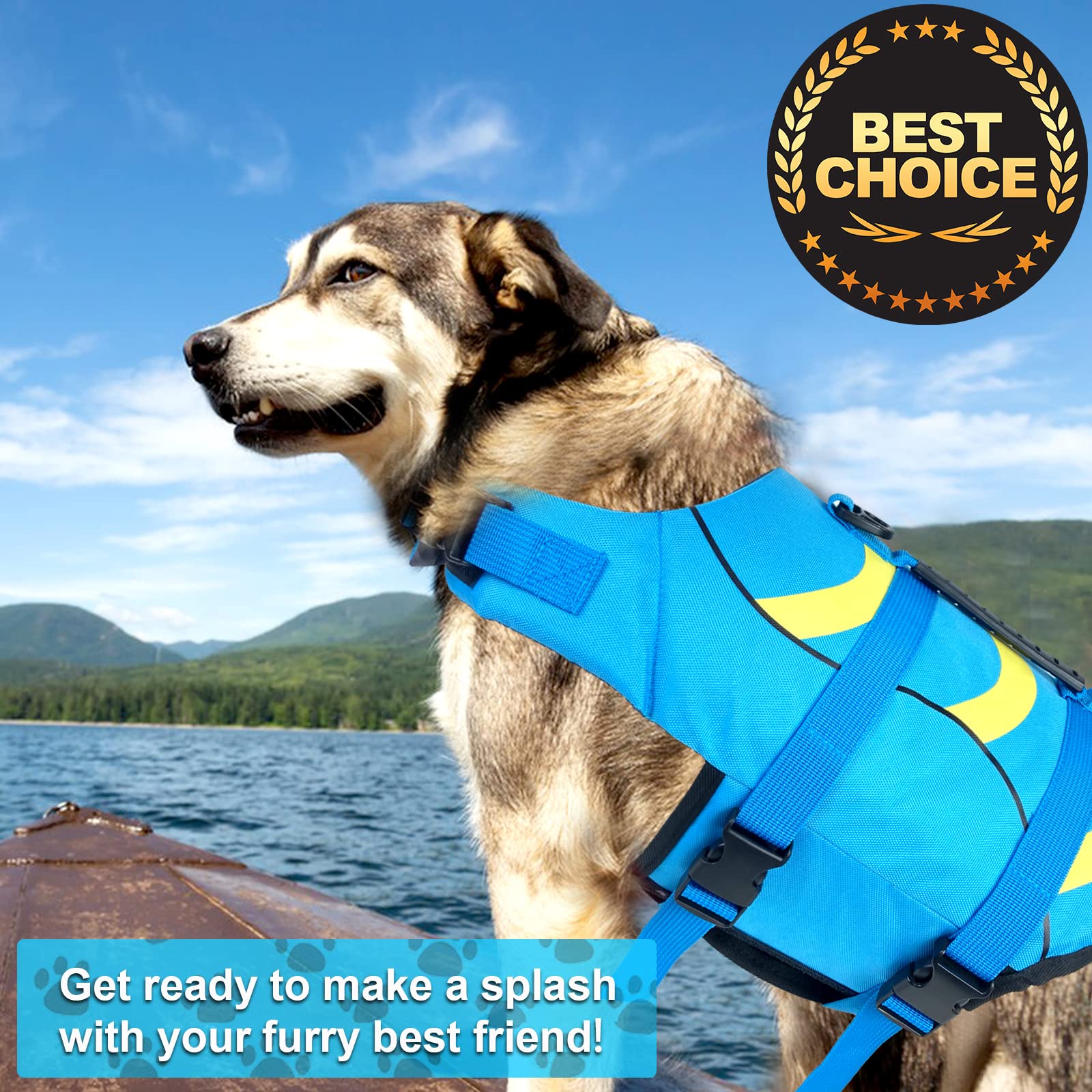 Fragralley Dog Life Jacket Shark, Dog Life Vest Adjustable Ripstop, Dog Swimming Safety Vest With Superior Buoyancy & Rescue Han