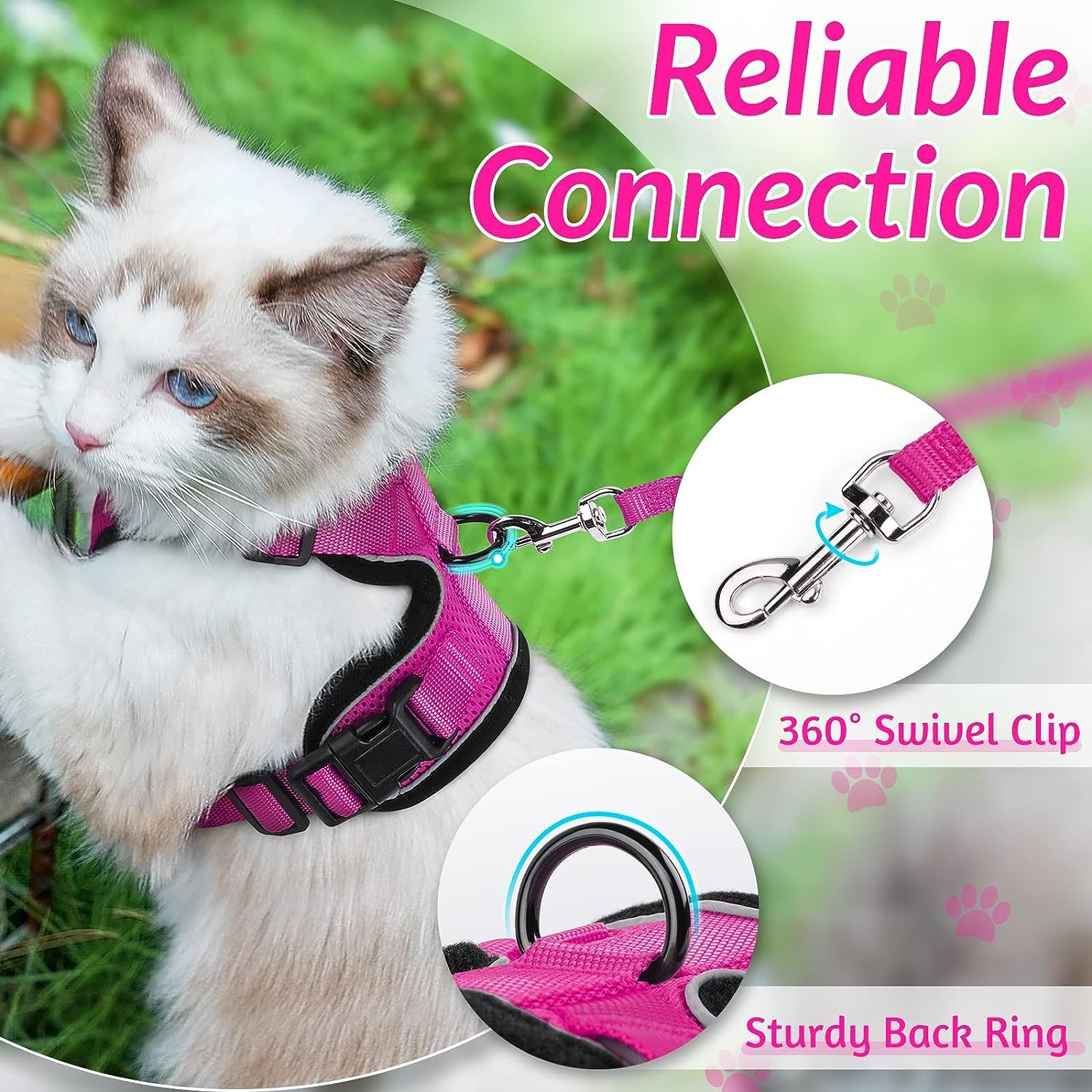 Rabbitgoo Cat Harness And Leash For Walking, Escape Proof Soft Adjustable Vest Harnesses For Cats, Easy Control Breathable Reflective Strips Jacket, Rose Red, Xxs
