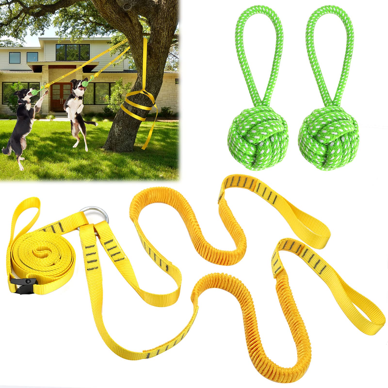 Dog Hanging Bungee Tug Toy for Two Dogs: Interactive Tether Tug-of-War for Pitbull & Small to Large Dogs to Exercise - Durable R