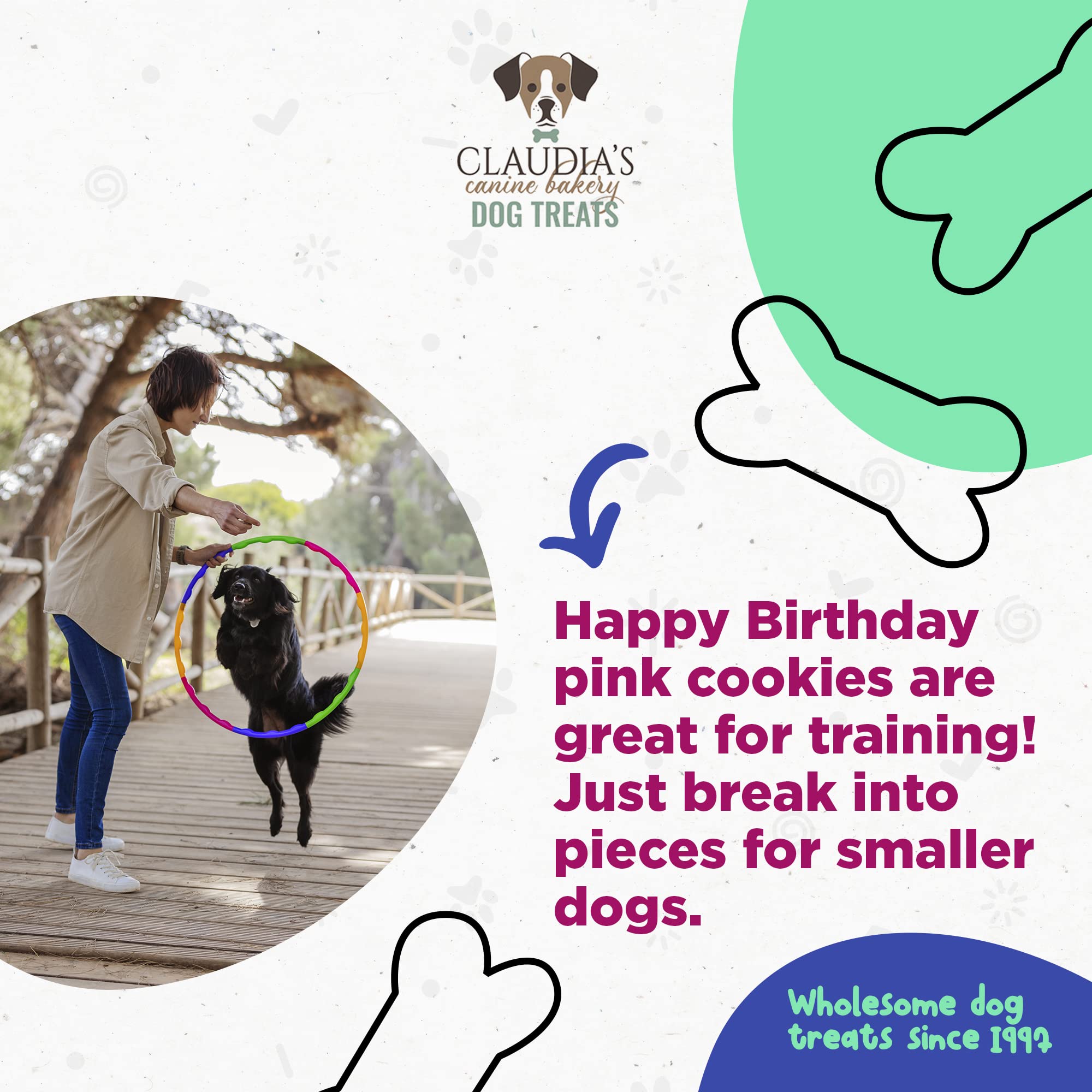 Claudias Canine Bakery Pink Happy Birthday Dog Cookie Clamshell, 7 Ounces, Baked in The USA