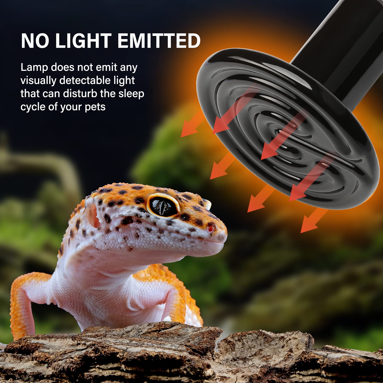 HealSmart Reptile Heat Lamp 100W 2-Pack Ceramic Heat Emitter, No Light Emitting Infrared Heat Bulbs for Amphibian Pet Brooder Co