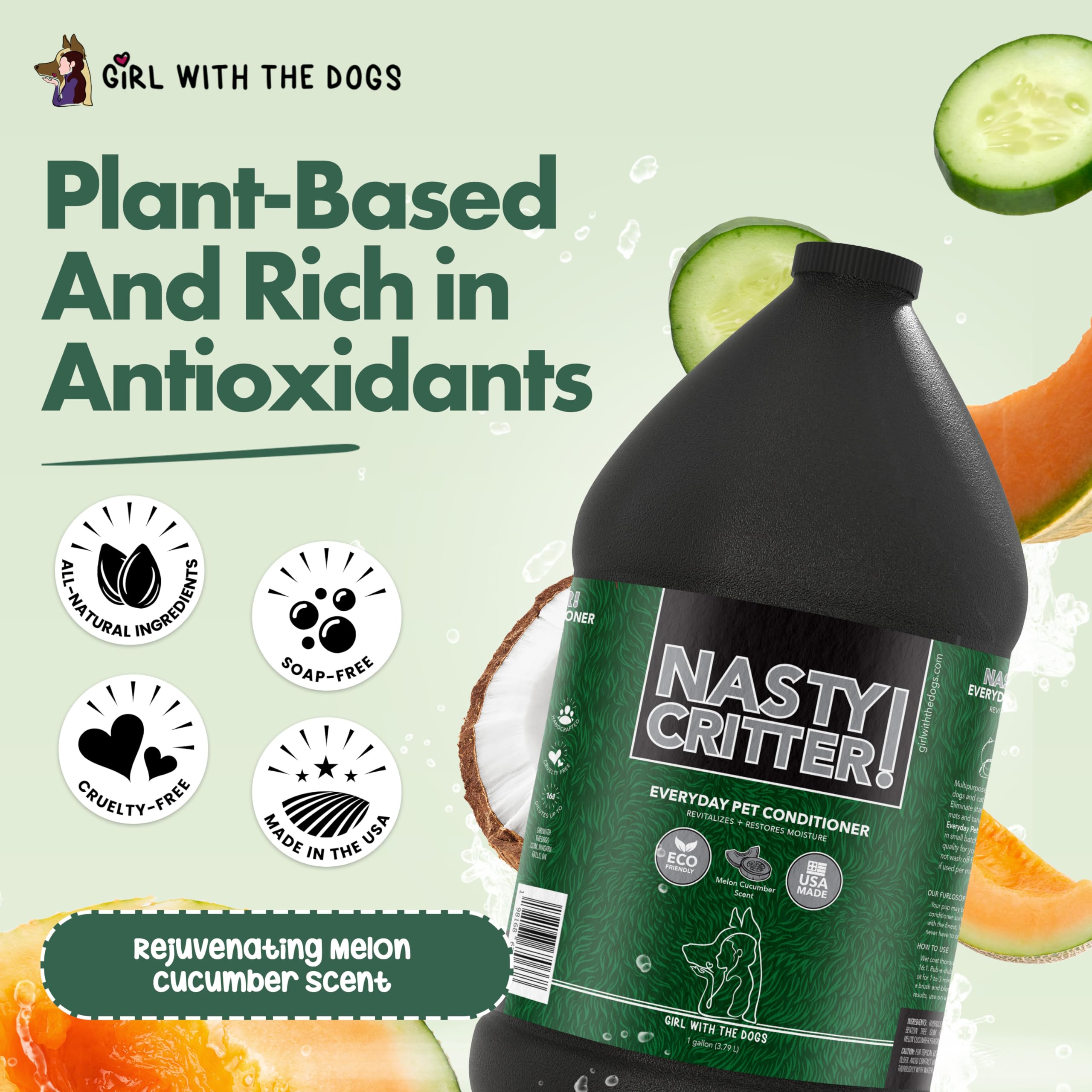 Nasty Critter! By Girl With The Dogs - Everyday Deep Cleaning Dog Conditioner, 1 Gallon, Made In Usa 8 Wks+