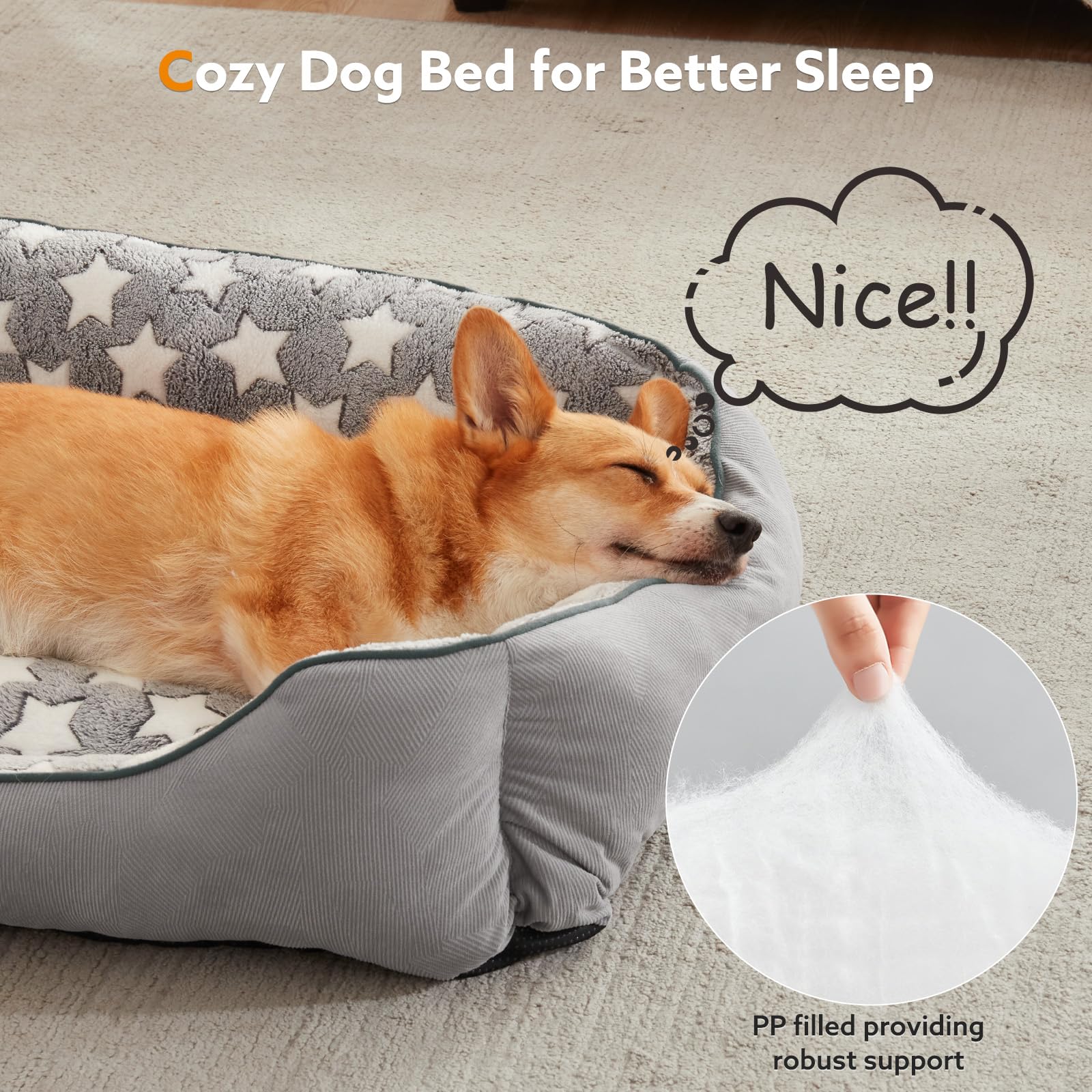 SIWA MARY Dog Bed for Medium Large Size Dogs,Stars Pattern Design Inside, Rectangle Pet Sofa, Washable Soft Sleeping Warming Pet