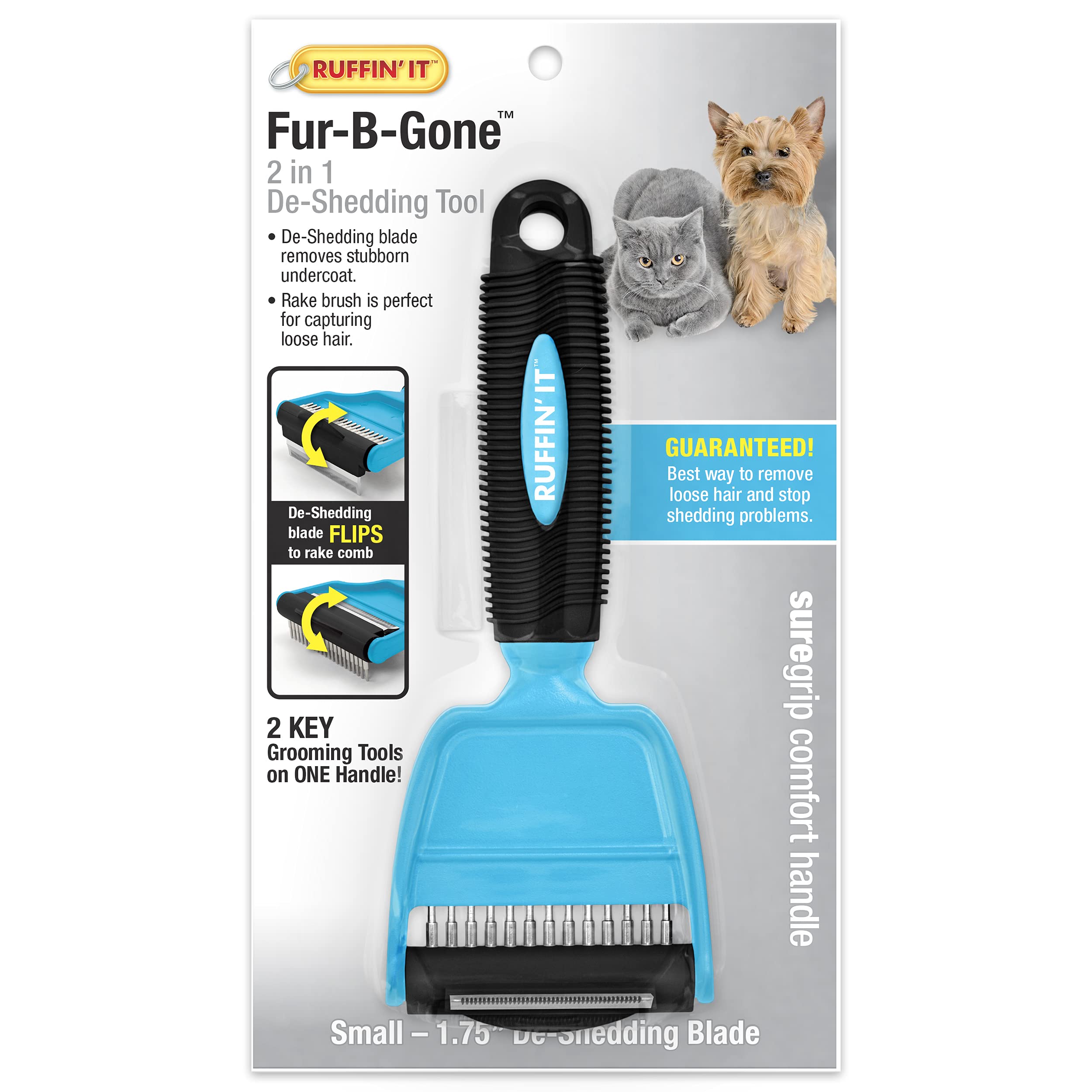 Westminster Pet Ruffin' It Fur-B-Gone Pet Deshedding Tool, Small, Great For Dogs & Cats