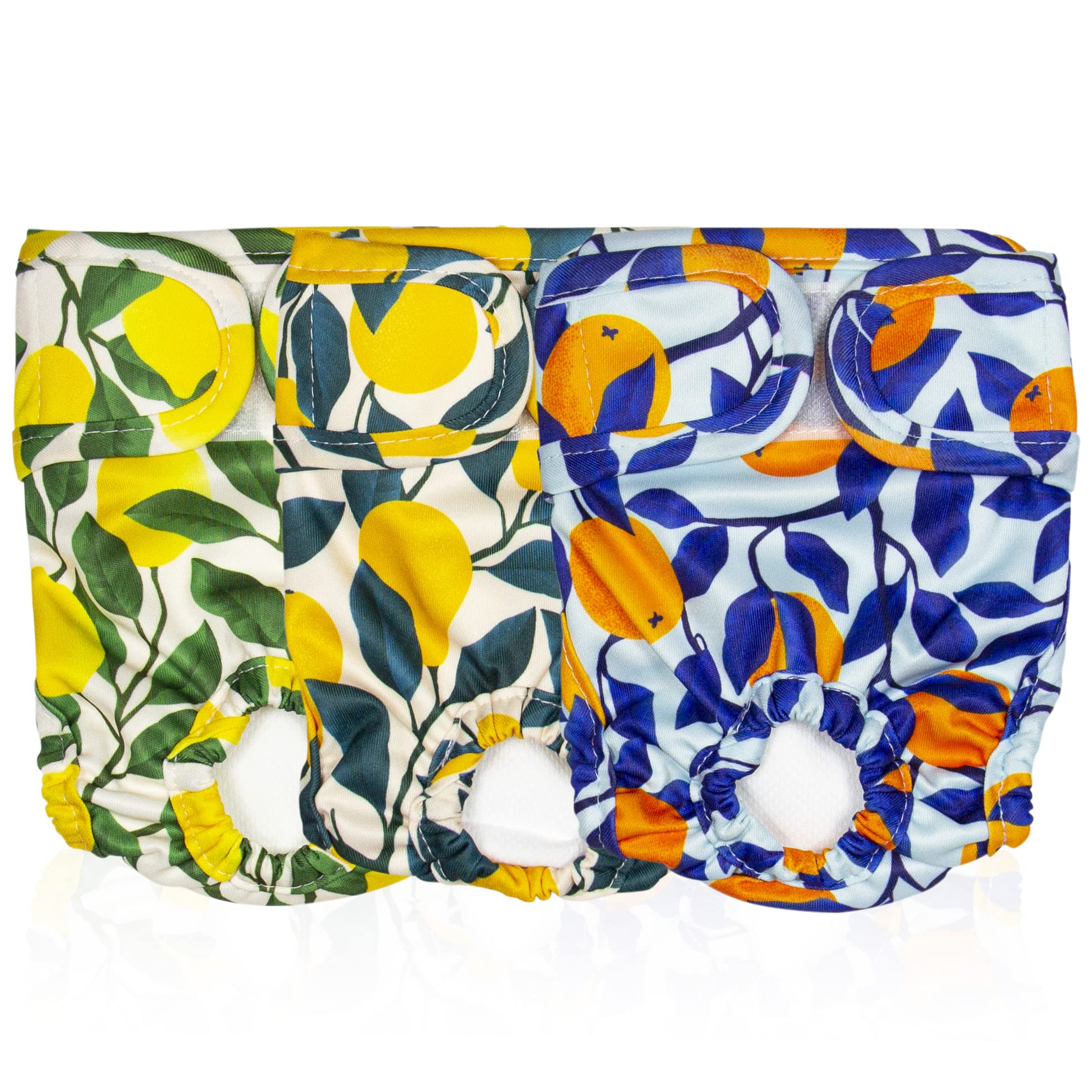 Pet Magasin Reusable Washable Dog Diapers (Pack Of 3), Highly Absorbent With Strong & Flexible Hook & Loop (Botanical Fruit, S (