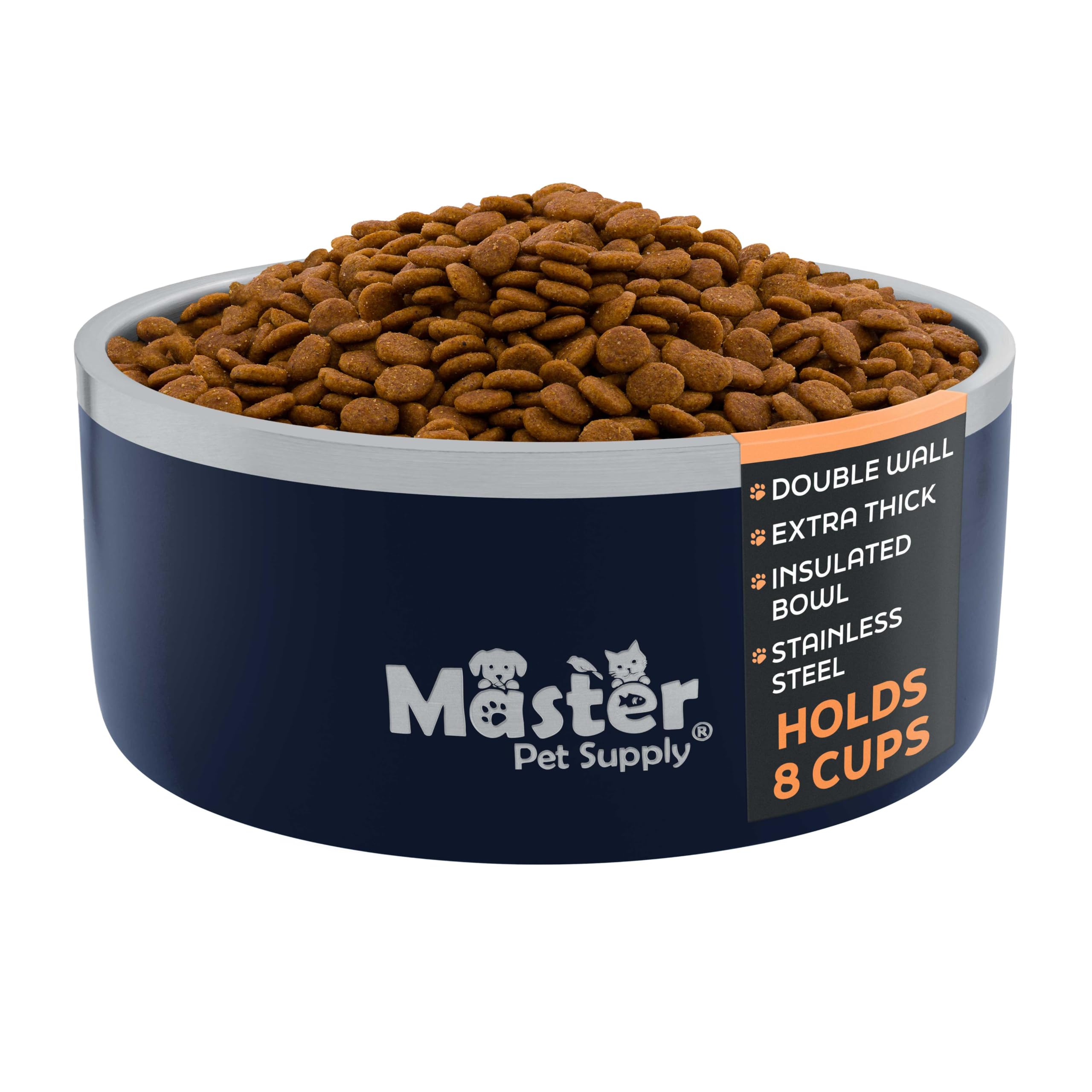Master Pet Supply Stainless Steel Dog Bowls - 64 oz, Heavy Duty - Navy Blue, Double Wall Extra-Thick Insulated, Non-Slip Pet Wat