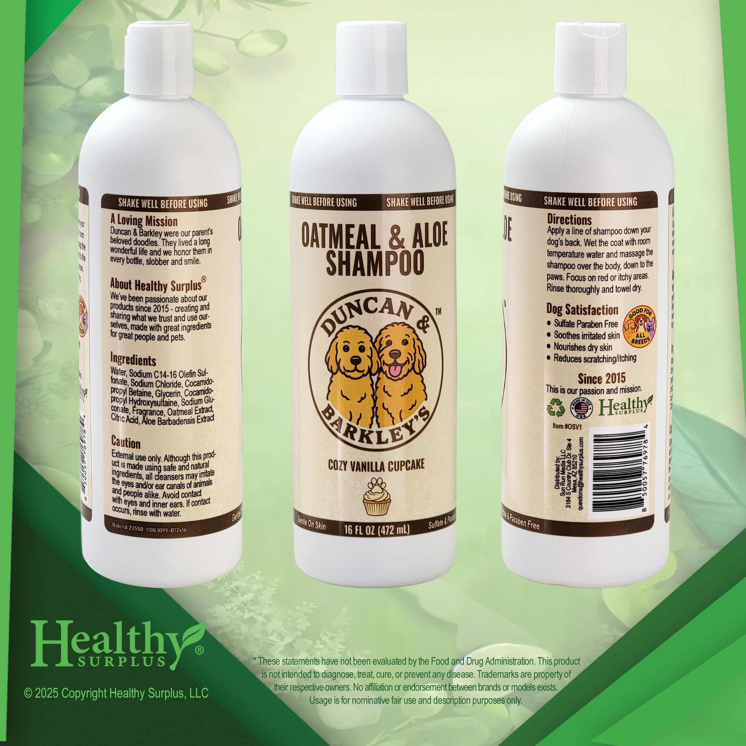 Duncan & Barkleys Oatmeal & Aloe Dog Shampoo - Gentle Pet Wash for Sensitive, Itchy Skin - Tear-Free Formula - Cozy Vanilla Cupc