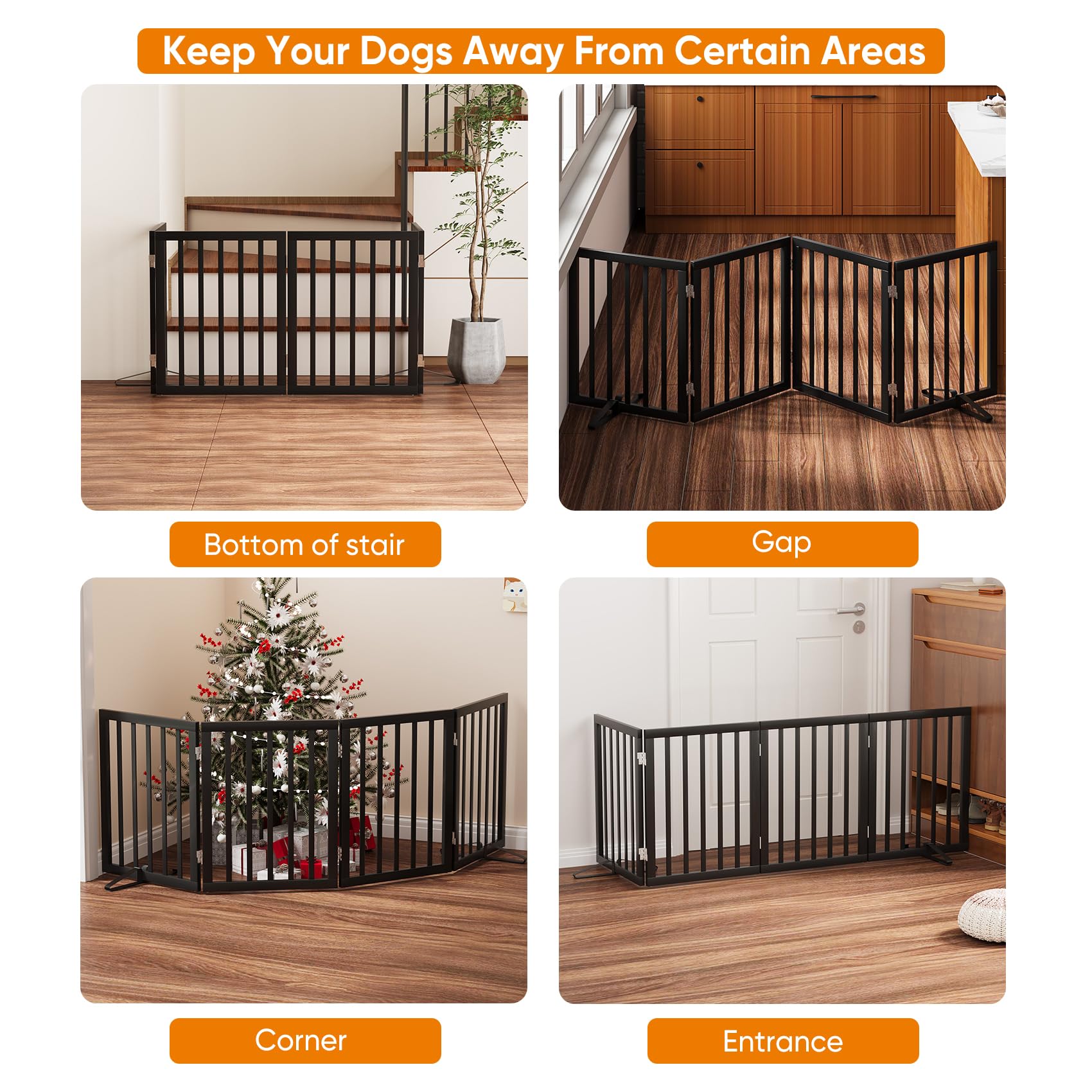Mino Kesper Black 37-74 Dog Gate Foldable Dog Gates for Doorways Stairs House Freestanding Pet Gate Puppy Barries 24 inches Tall