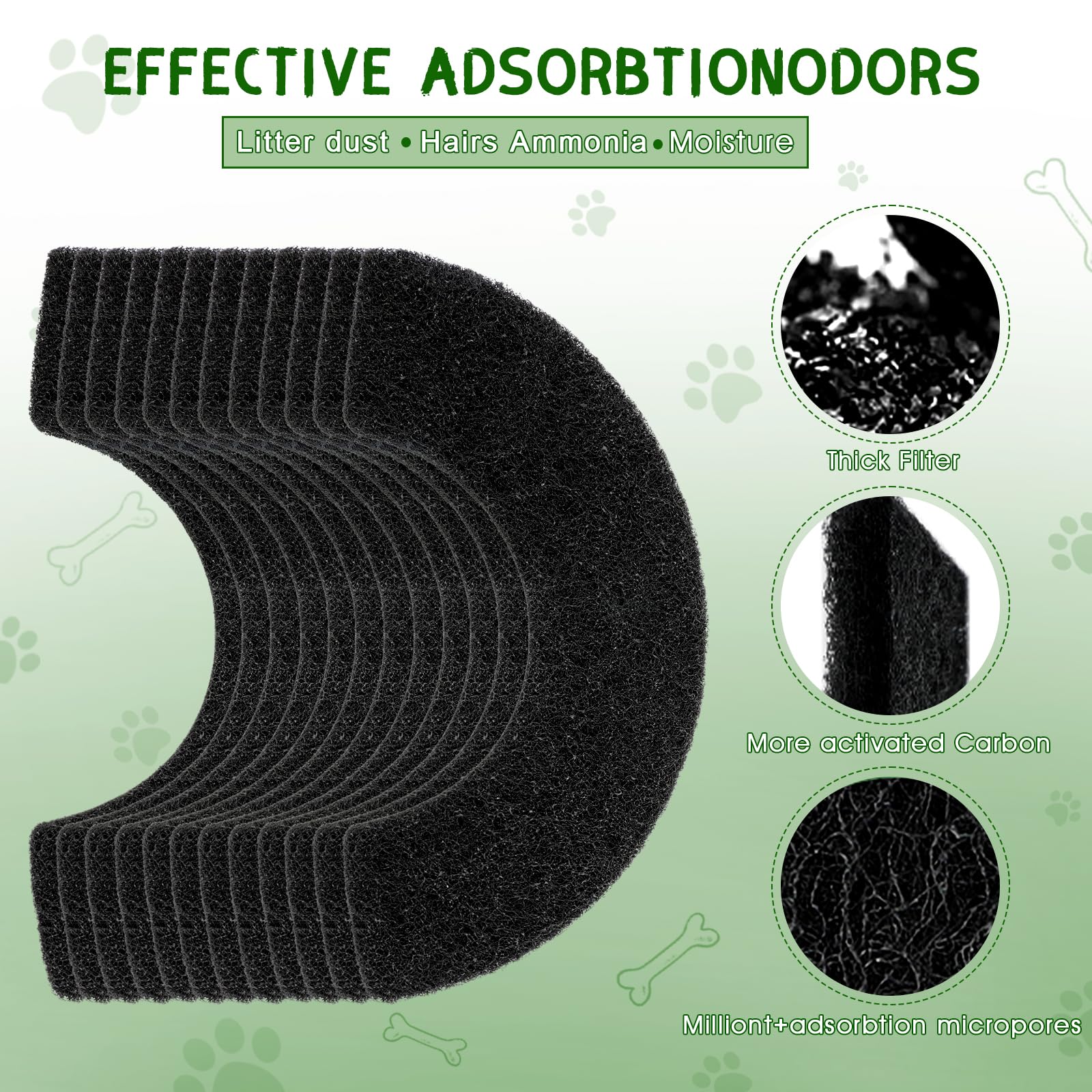 Quearn 12 Pack Carbon Filters Compatible With Model 4, Cat Litter Box Filters Replacement To Absorb Odors Control Damp From Pets