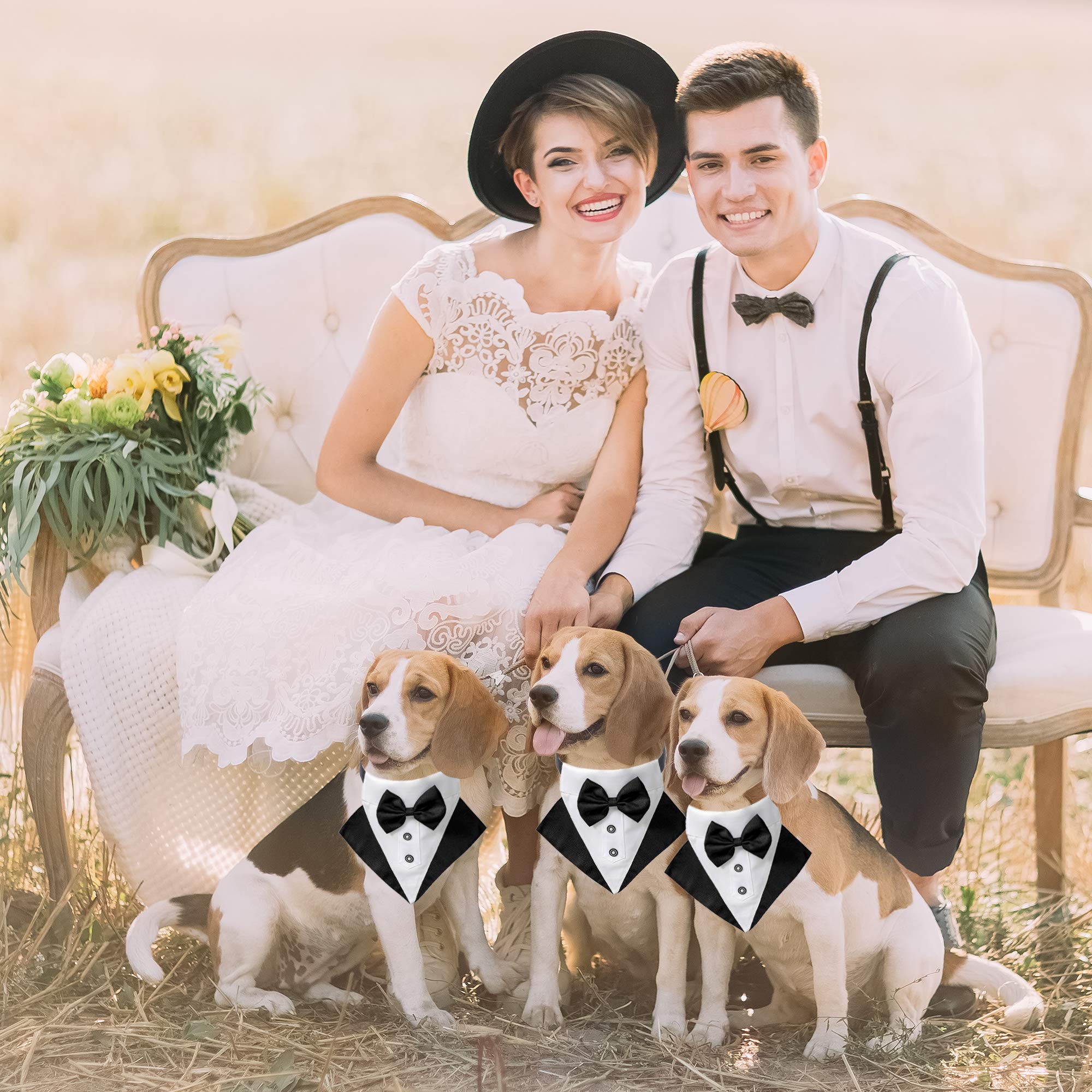 Adoggygo Formal Dog Tuxedo Wedding Dog Bandana Collar Dog Collar With Bow Tie Adjustable Dog Bowtie Collar Bandana For Medium La