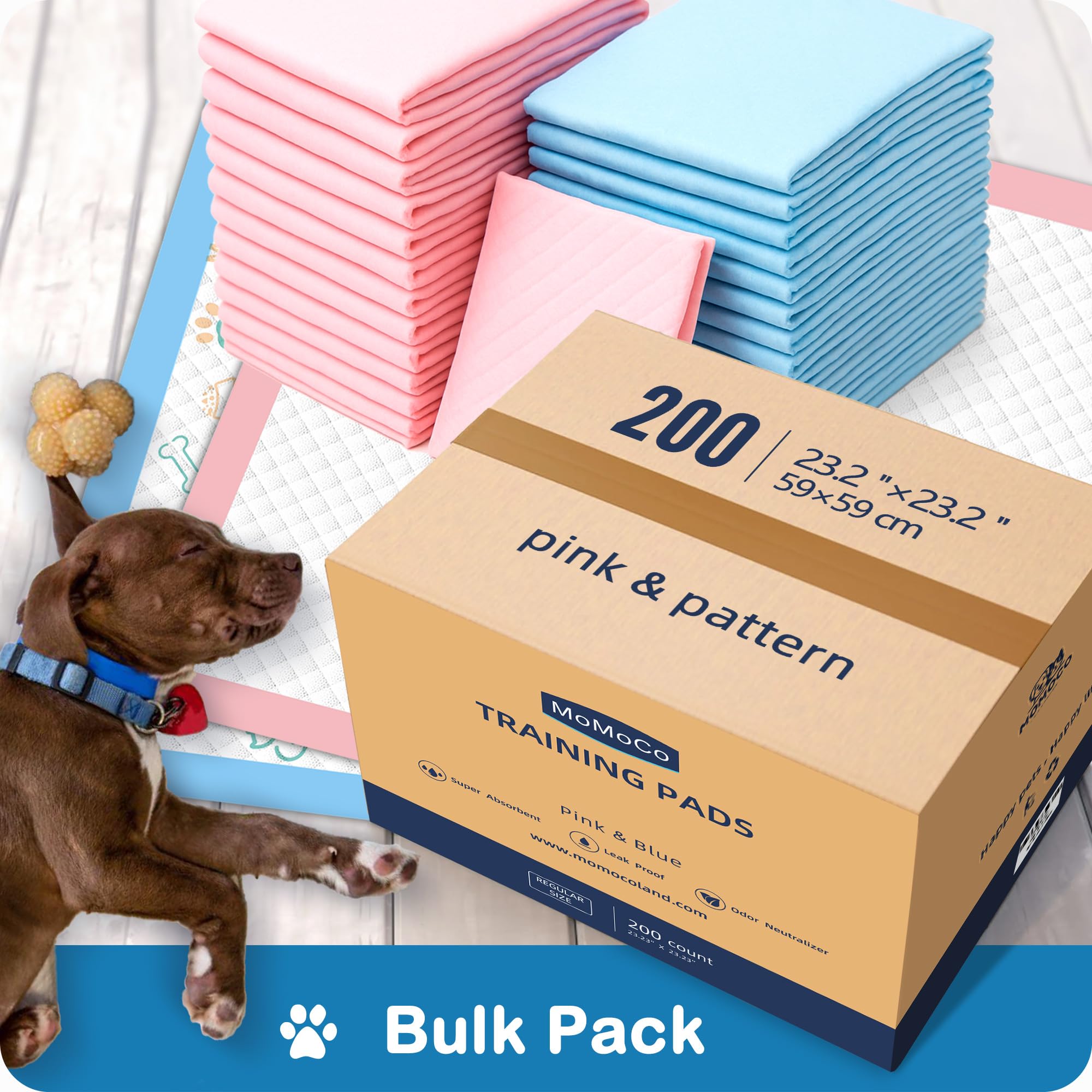 MoMoCo 200 Count Puppy Pads - 23 x23  | Super Absorbent & Leak-Proof Training Pads | Value Pack Potty Pads for Dogs, Cats & Rabb