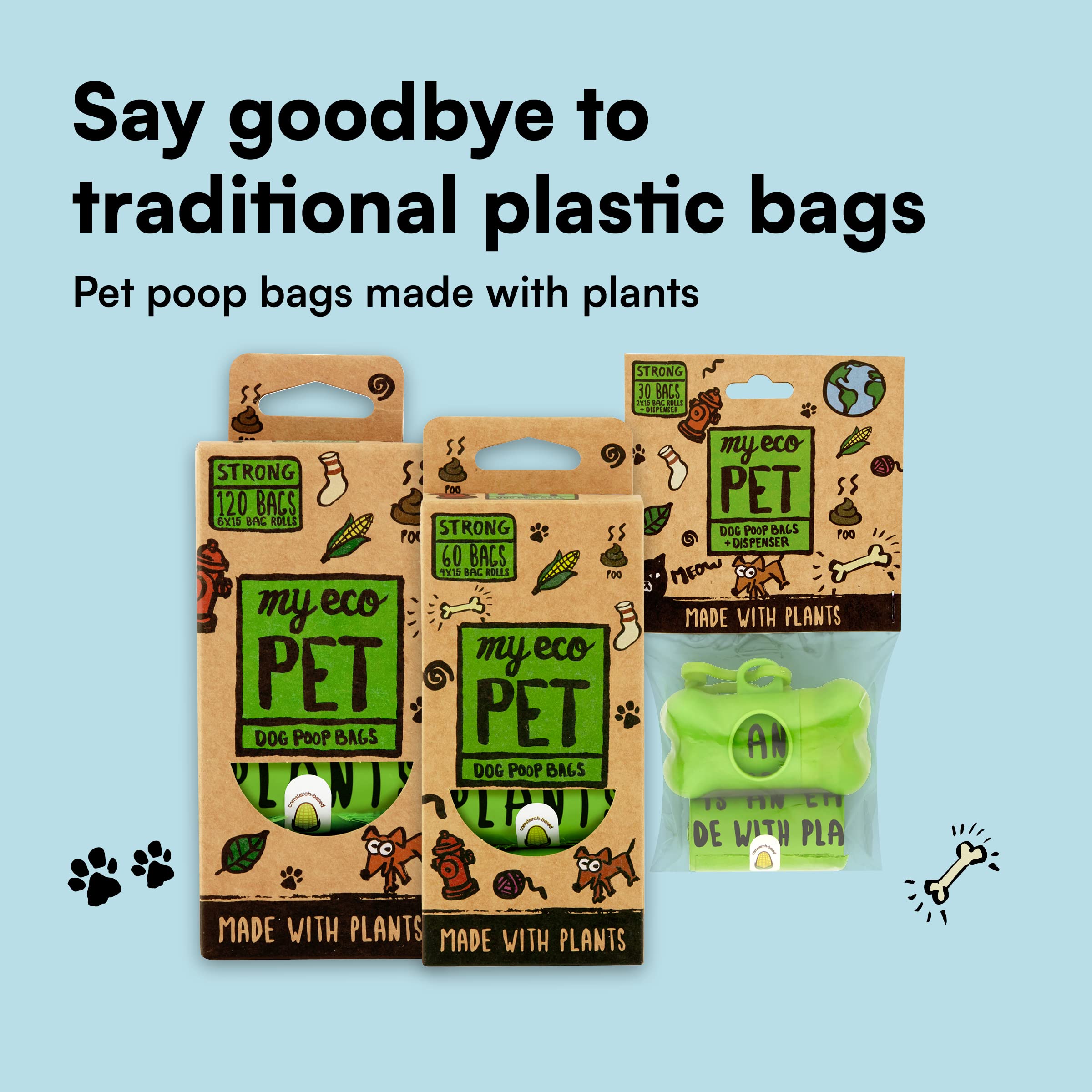 Myecopet® Dog Poop Bags With Portable Dispenser | Durable & Easy-To-Use Dog Waste Bags | Extra Thick, Leak-Proof, And Odor-Locking | Includes 2 Rolls + Dispenser