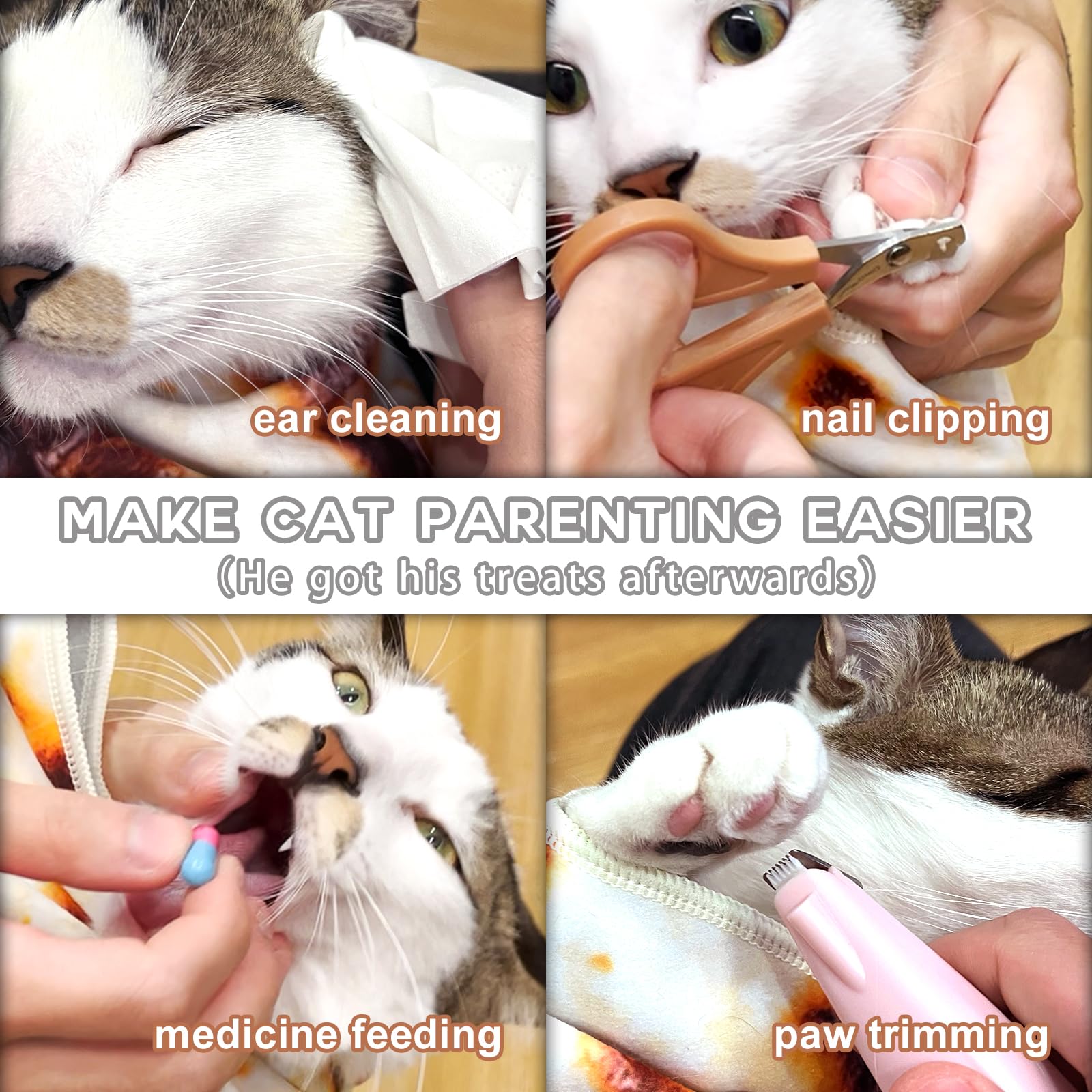 Cat Wrap For Cutting Nails, Tortilla Blanket Pet Supplies Cat Washing Bag, Burrito Blanket Cat Restraint For Nail Clipping, Mult