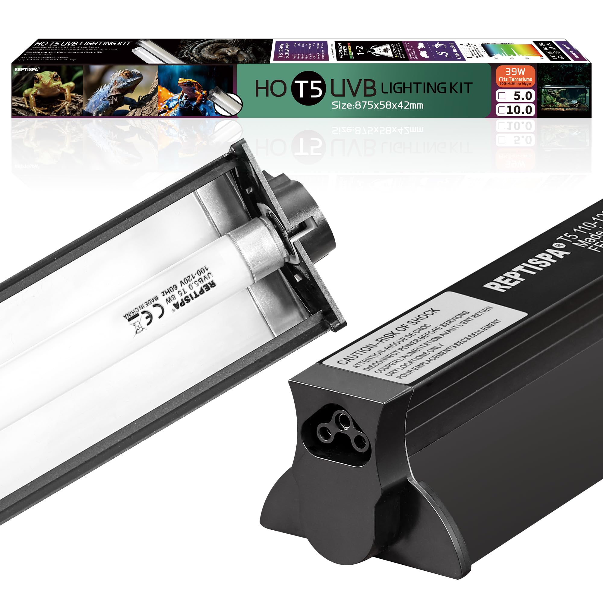 T5 Ho Uvb Lighting Combo Kit, 39W Reptile Light Fixture With Fluorescent Light Bulbs, Tropical 5.0 Uvb Light For Reptiles And Am